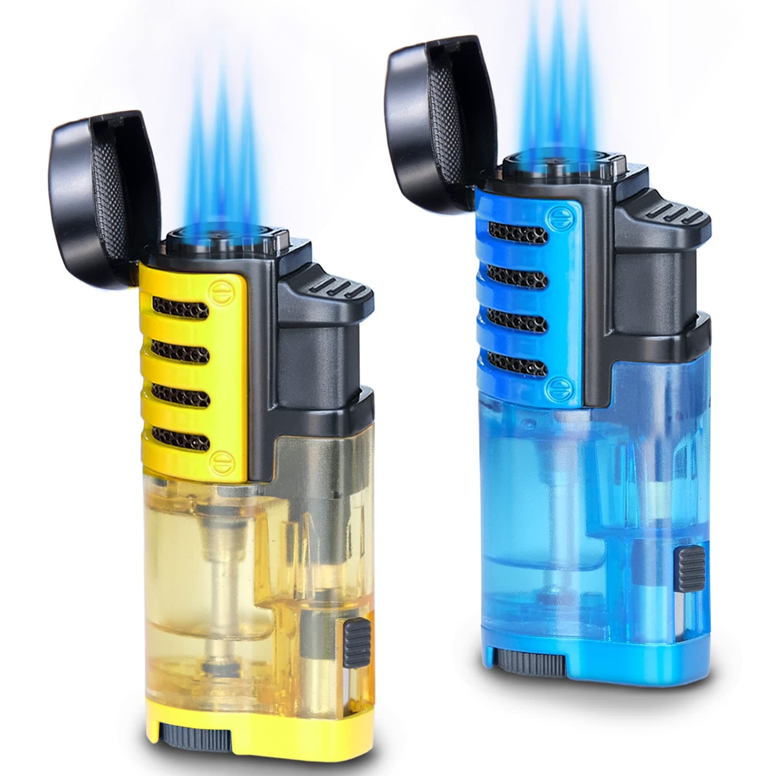 Torch Lighter 2 Pack Triple Jet Flame Butane Torch Lighters Refillable Butane Gas Lighters Windproof Adjustable 3 Flame Lighter for Christmas (Without Gas)