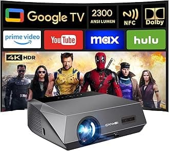 2300 ANSI Daytime Projector with Google TV Ultra HD 4K Smart Projector Daylight with Tof Auto Focus HDMI ARC DD+ Bluetooth WiFi6 for Bright Home Theater Outdoor Movie Church Bar