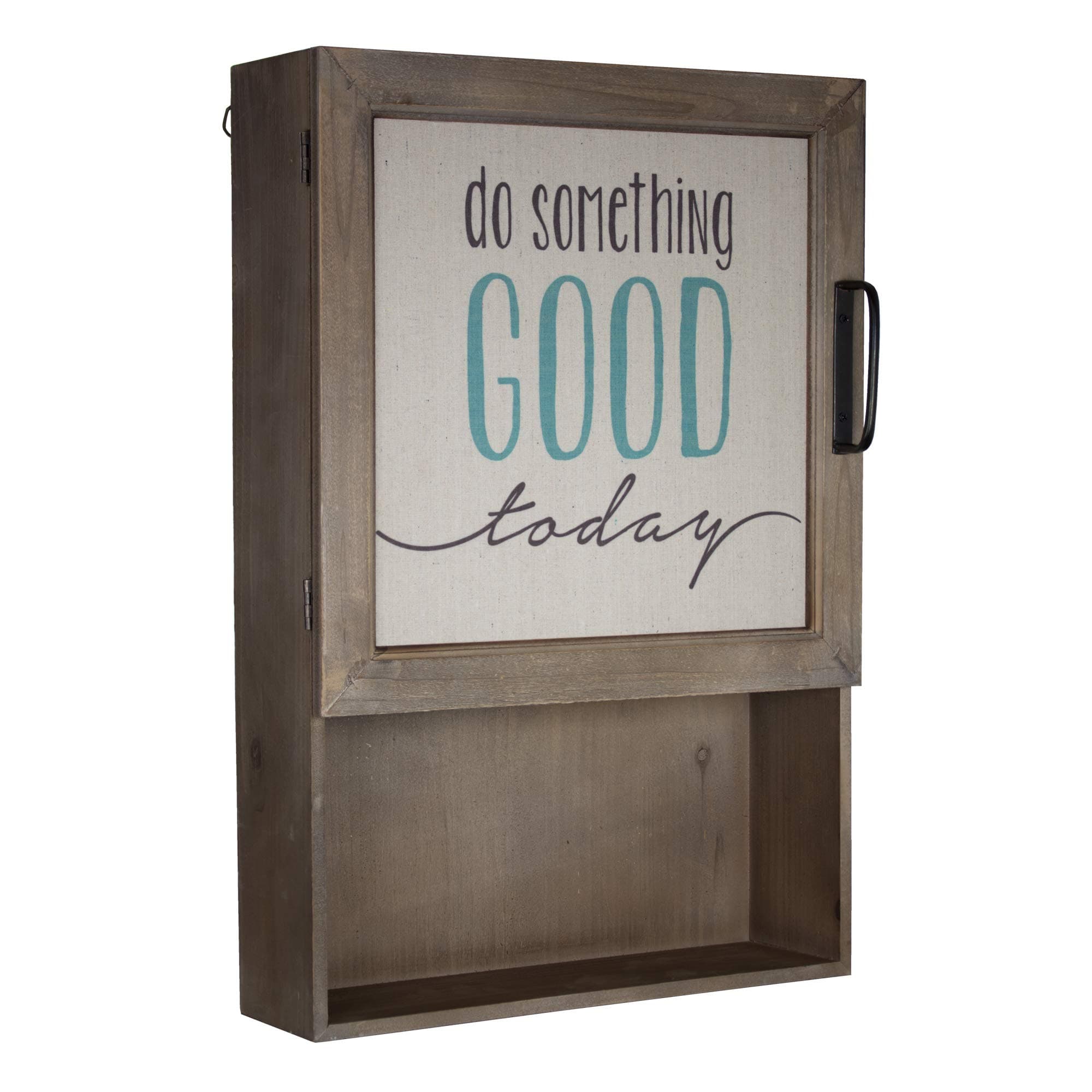 American Art Decor Rustic Wood and Canvas Cabinet with Shelves