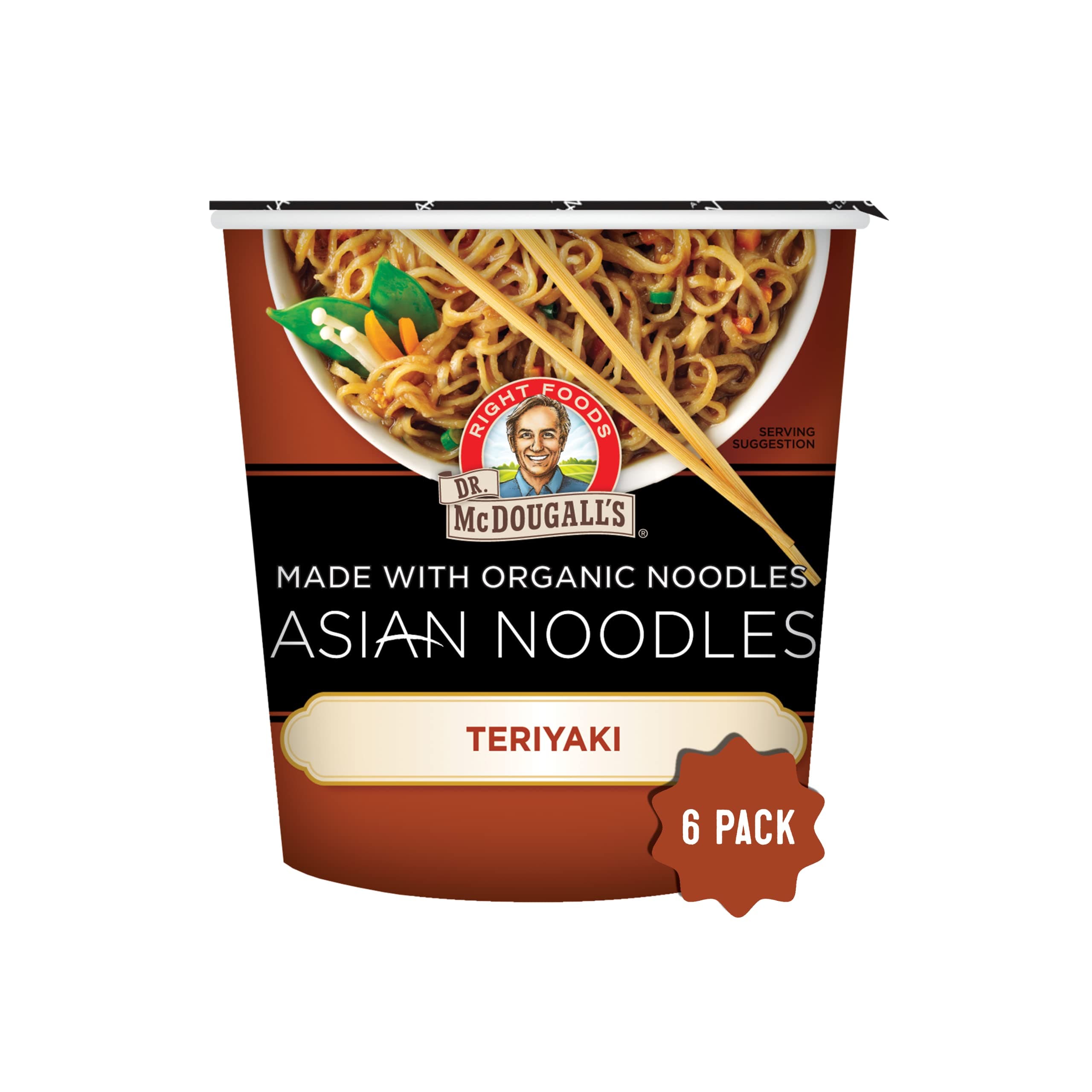 Dr. McDougall's Teriyaki Noodle - Organic Asian Noodles - Vegan - Instant Ramen Noodle Cups - Vegetarian Ramen - 1.9 Ounces - Pack of 6