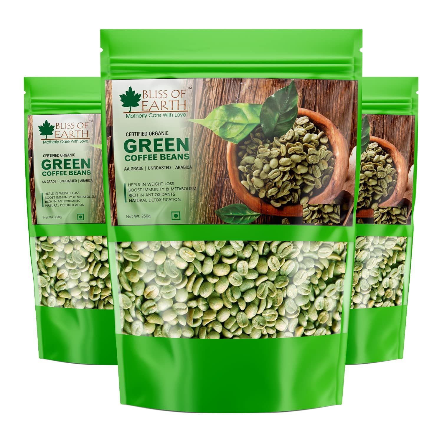 BLISS OF EARTHOrganic Arabica Green Coffee Beans, 3x250GM