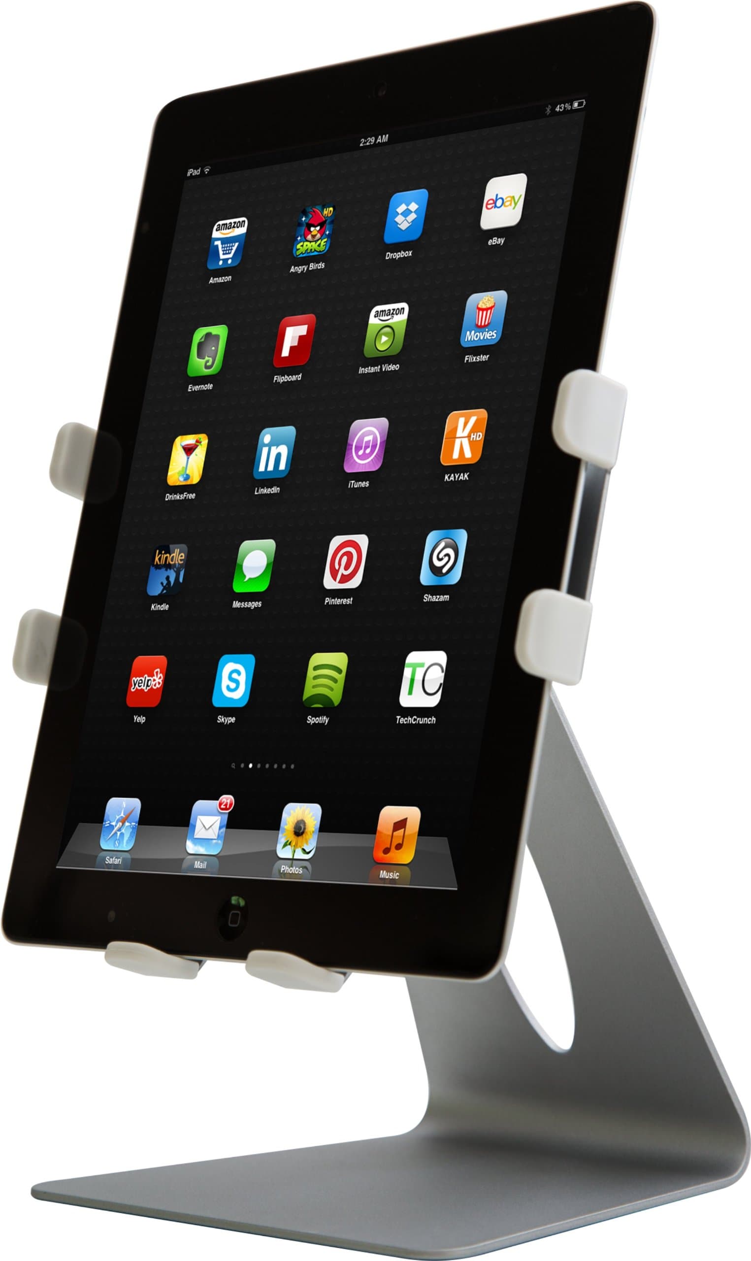 Universal Tablet Stand and Holder, Pivoting 360 Degree Rotation, Steel, Fits all iPads, iPad Air, Galaxy, Microsoft Surface, Xoom, Nook and Other eBooks and 7 to 10 inch Tablets, in Silver and White by Zonkyo