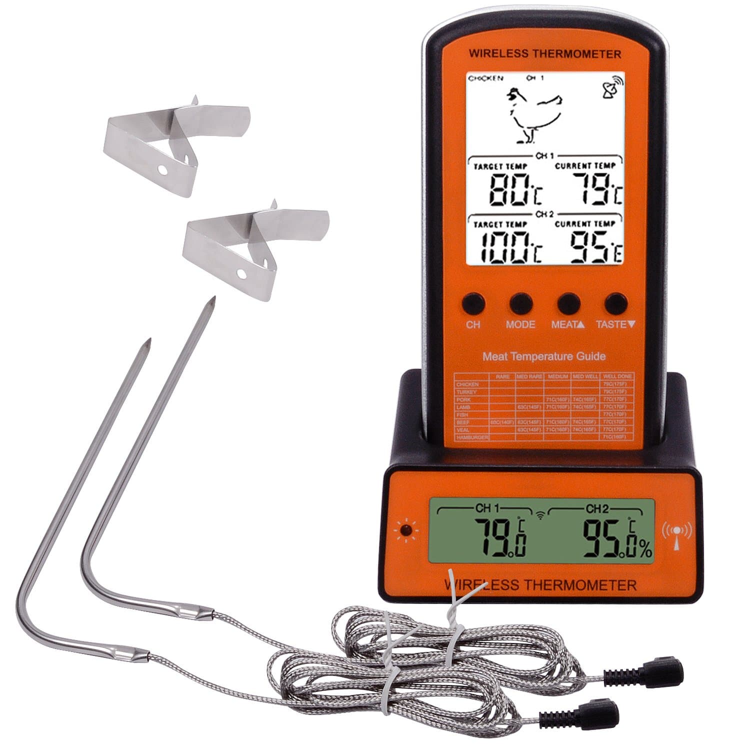 Geefawa Wireless Remote Thermometer with Dual Probe, Digital Grill Cooking Meat Thermometer with Timer Alarm for BBQ Smoker Oven