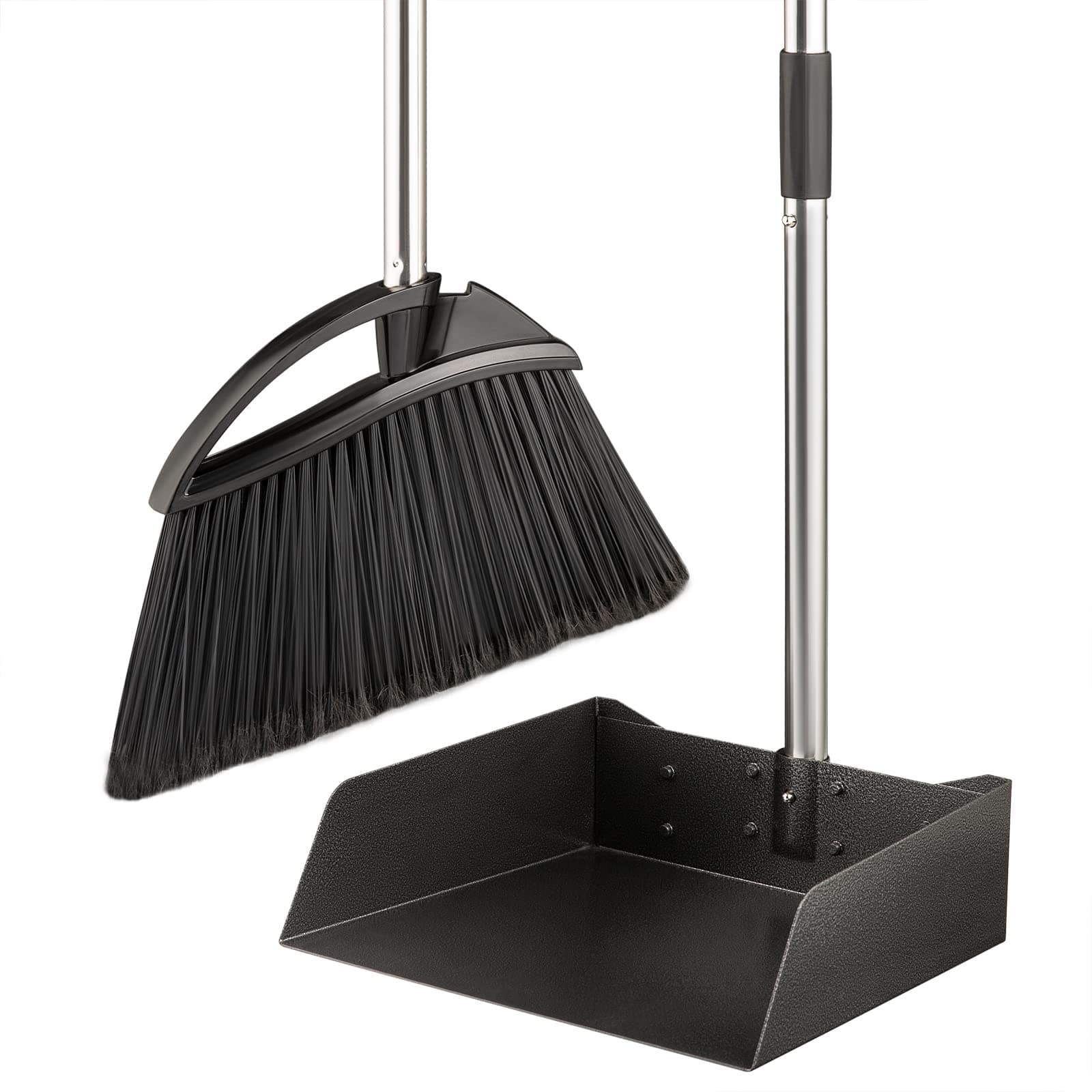 Long Handled Dust Pan and Broom Set for Home,Heavy Duty Metal Dustpans and Brooms,Upright Stand Up Design,54"Outdoor Broom and 38" Dustpan Combo for,Lobby Floor, Yard,Home Kitchen Office Use