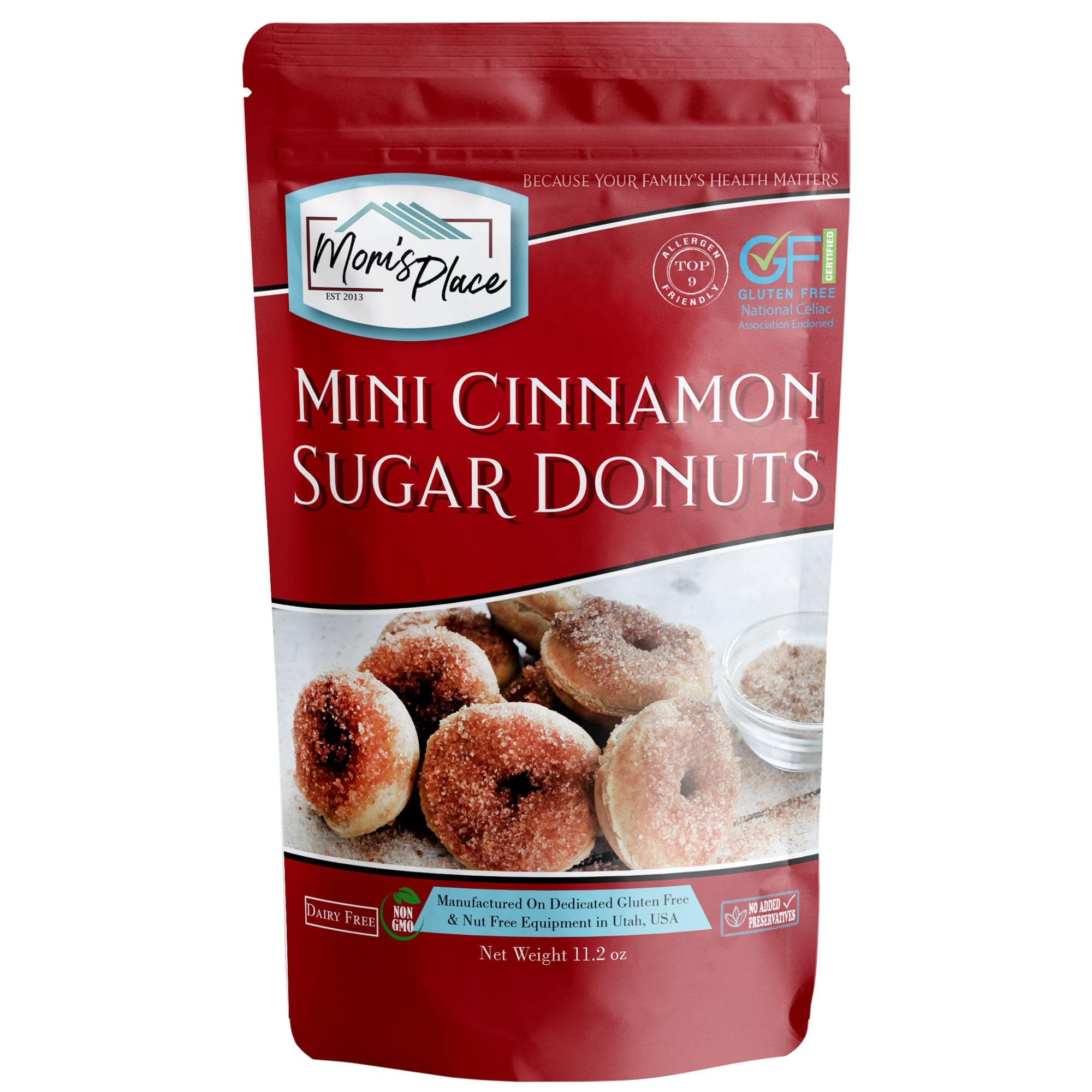 Mom's Place Gluten-Free Cinnamon Sugar Donut Mix, Nut Free, Dairy Free, Soy Free, Makes 18 Mini Donuts, Non-GMO, Delicious & Allergen-Friendly