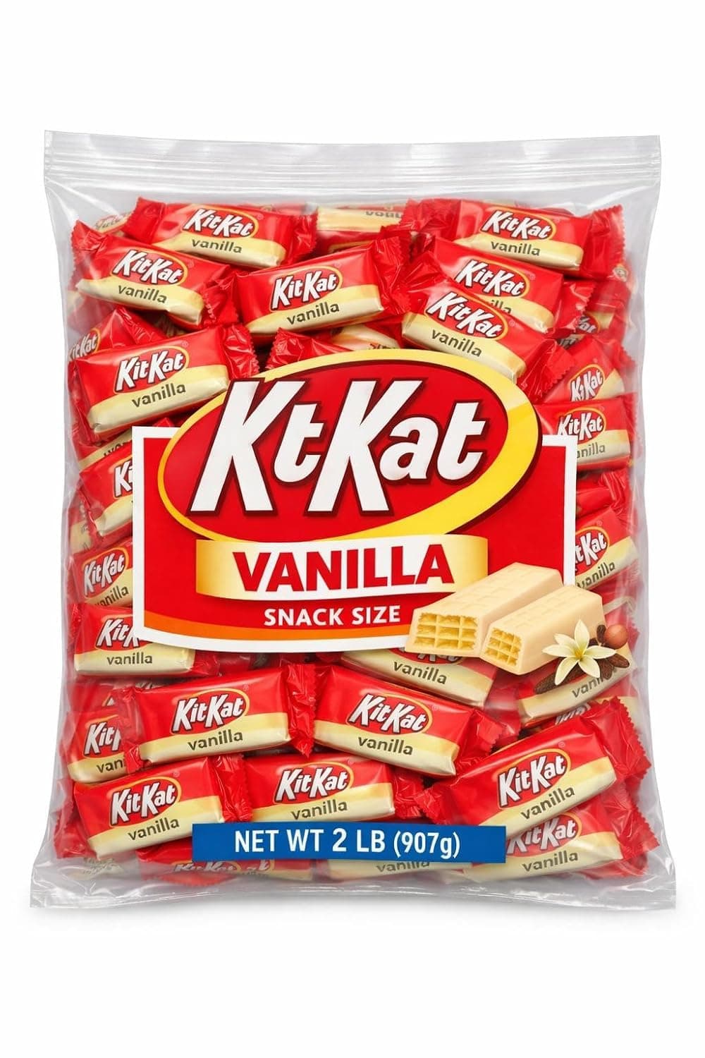 KlT-KAT White Creme Chocolate Wafer Snack Size, Candy Bag (2 LB)
