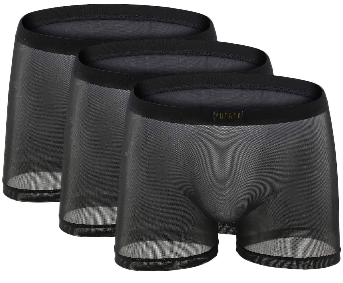 Men's See Through Shorts Transparent Boxer Briefs Mesh Breathable Underwear