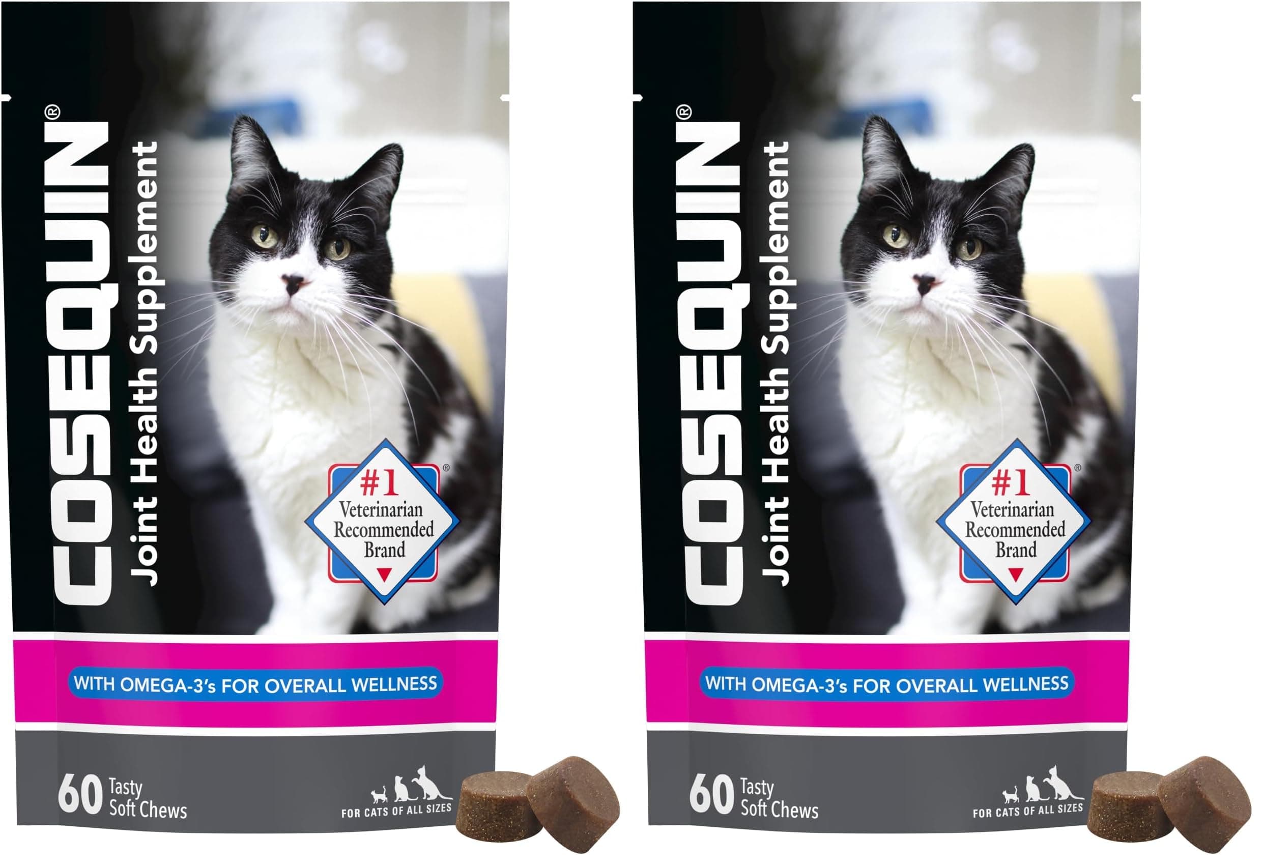 Nutramax Cosequin for Cats Joint Health Supplement, Contains Glucosamine for Cats, Plus Chondroitin and Omega-3s, Supports Joint and_Skin and Coat Health, Soft Chews, 60 Count (Pack of 2)