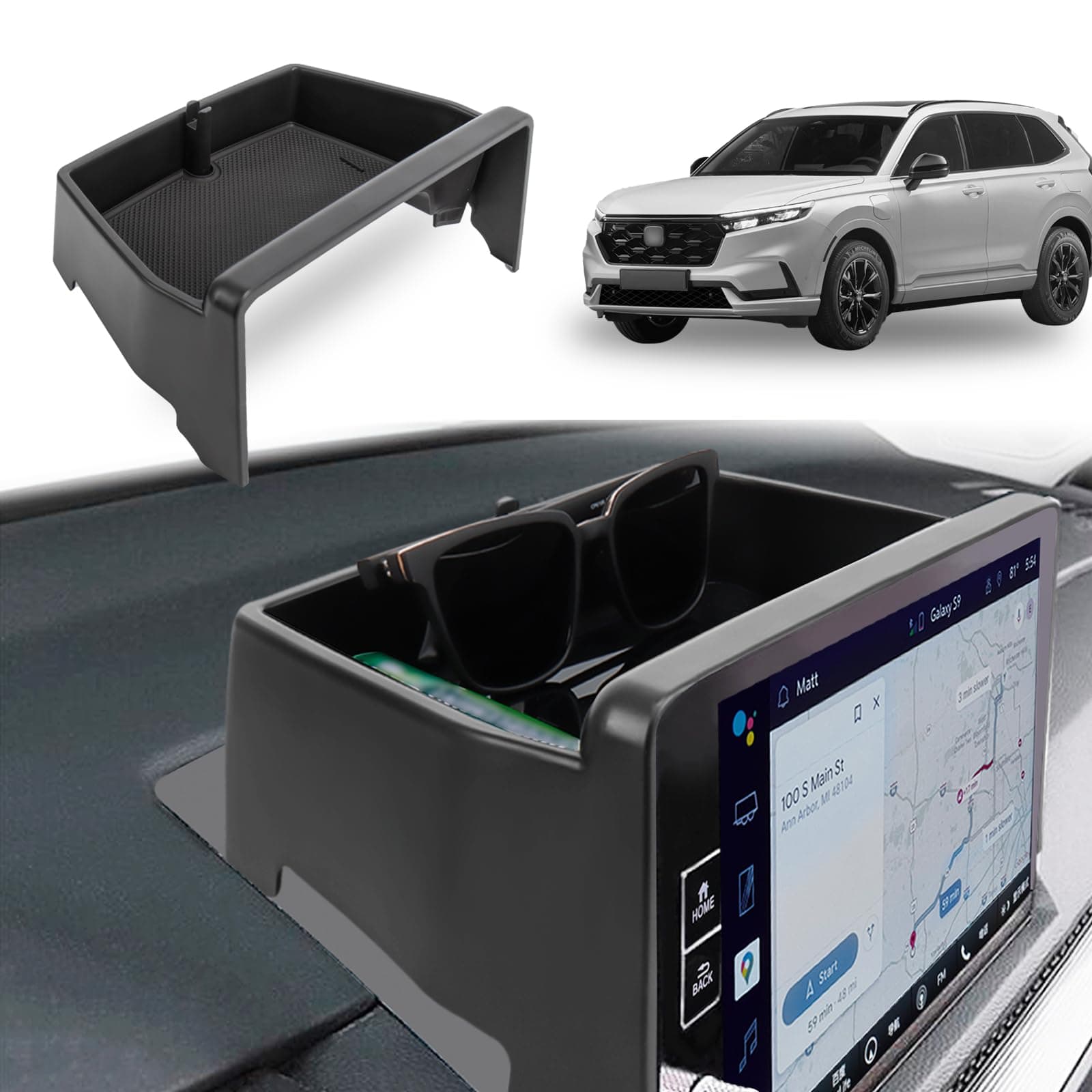 Center Console Organizer Compatible with 2023 2024 2025 2026 Honda CRV EX-L/Sport-L Hybrid Dashboard Tray Interior Insert Accessories Behind Screen Black