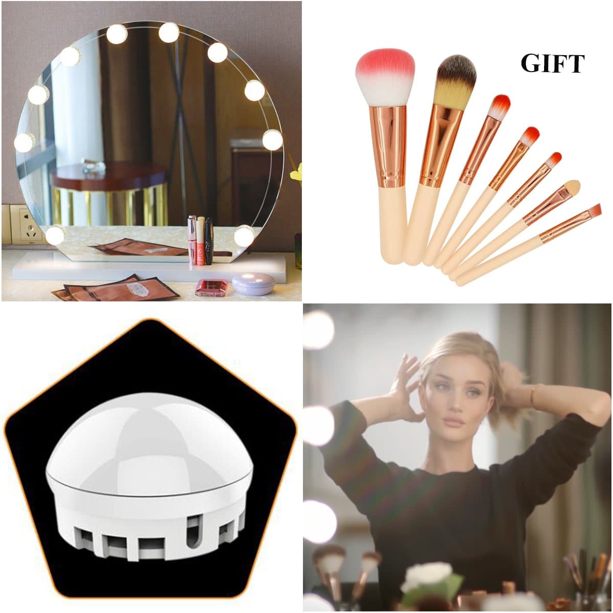 Vanity Mirror Lights with 10pcs Dimmable Led Light Bulbs Lighting Fixture Strip for Makeup Mirror Table Set Bathroom Vanity Lights, 2018 Hollywood Style LED Vanity Mirror Lights Kit