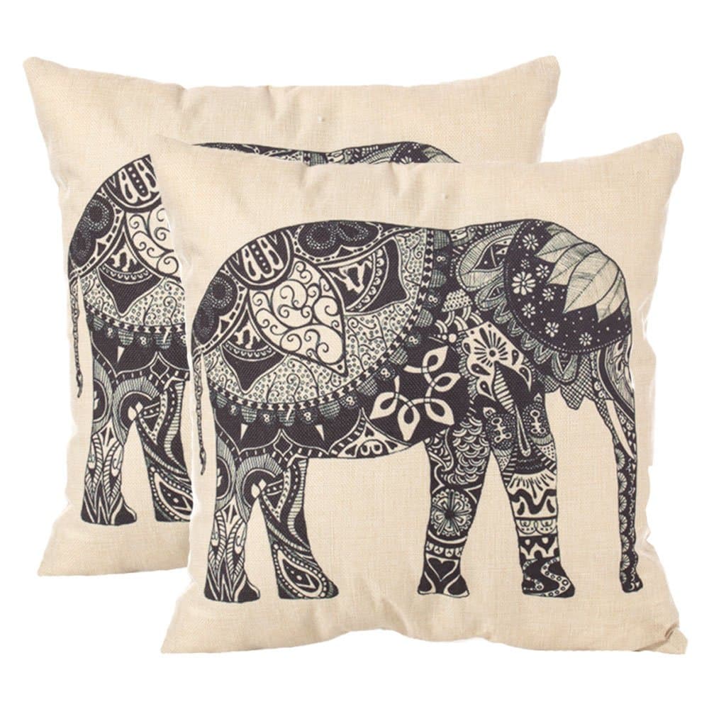 Set of 2 Throw Pillow Covers 18 X 18 Inches,Decorative Elephant Durable Cushion Case (Green Elephant)
