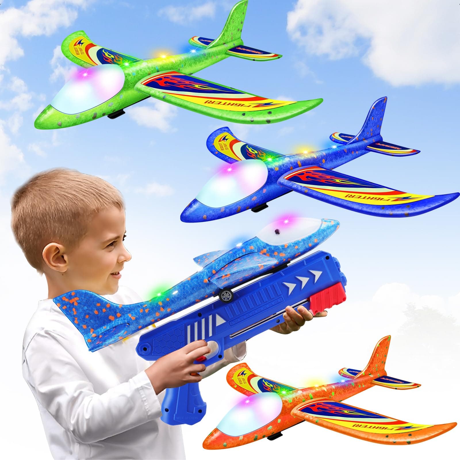 - 3 Pack Foam Airplane Launcher Toys, 2 Flight Mode Glider Plane,Kids Flying Toy,3 4 5 6 7 8 9 10 11 12 Year Old Boys Girls Gifts,Outdoor Sport Party Favor