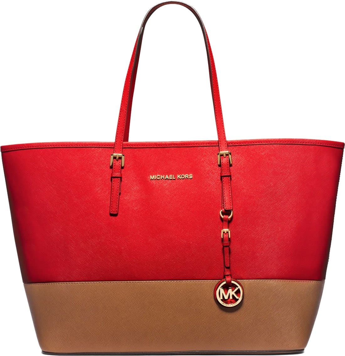 Michael KorsJet Set Travel Medium Color-Block Leather Tote, Mandarin/Luggage, Medium