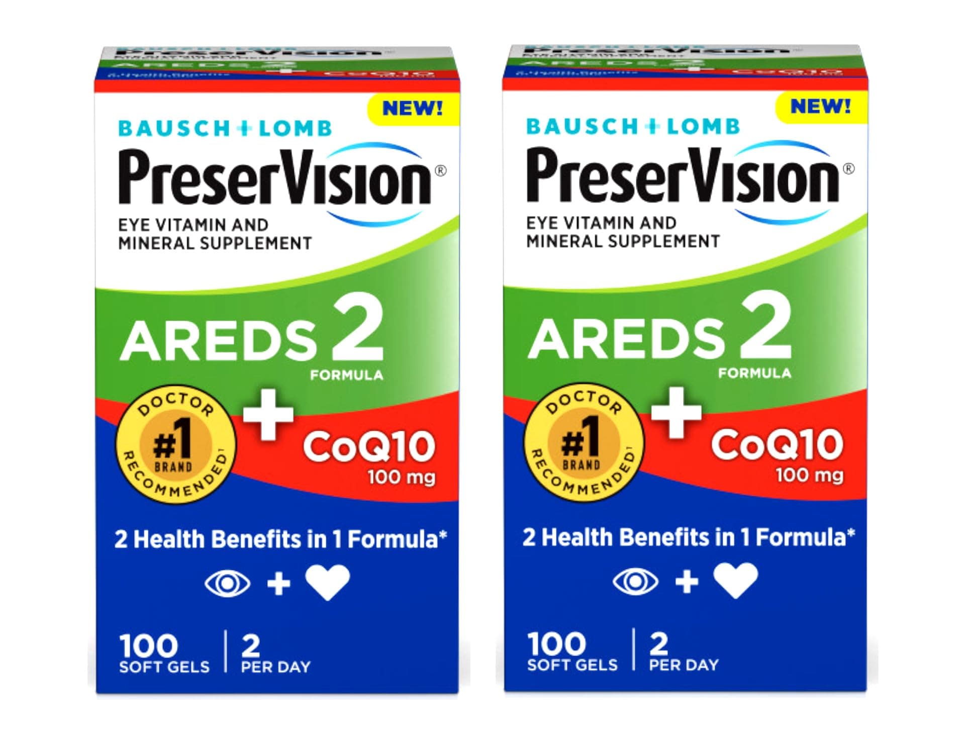 Eye Vitamin & Mineral Supplement AREDS 2 Formula + CoQ10, 2-in-1 Health Benefits, 100 Softgels (2 per Day) Pack of 2