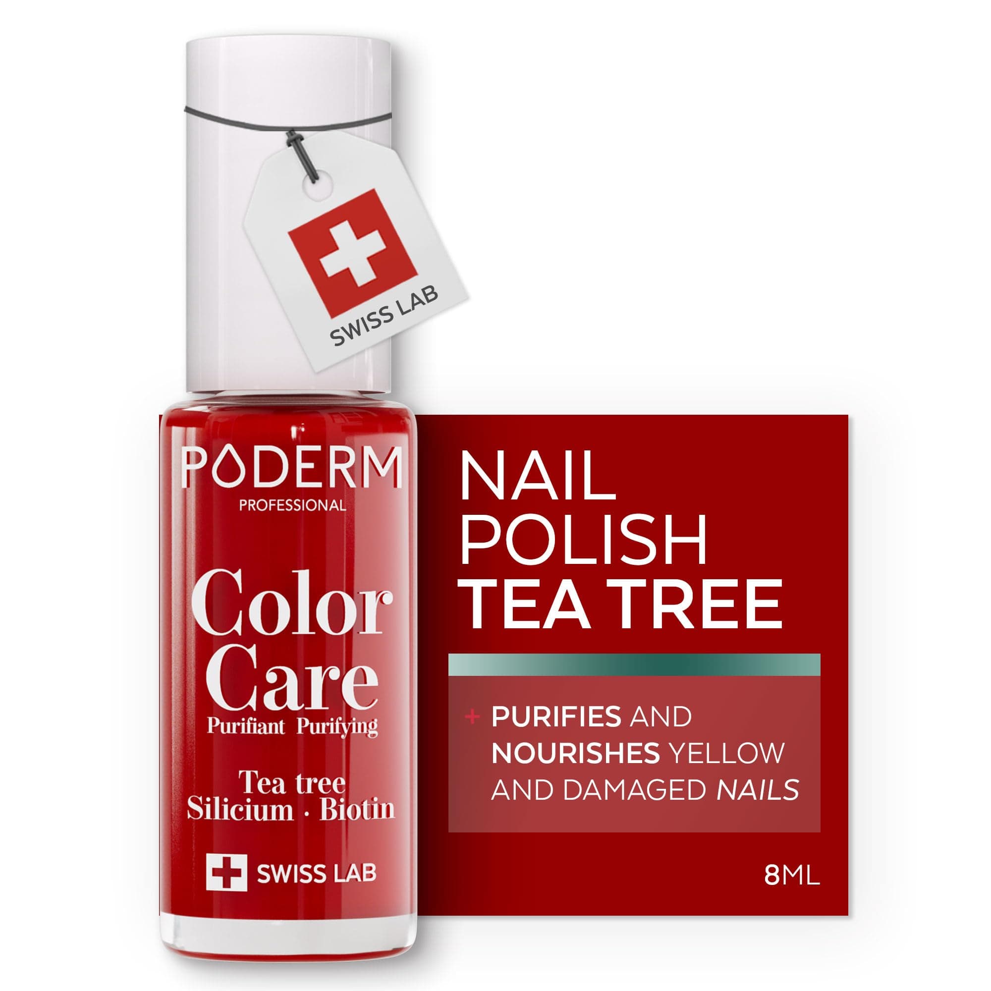 PODERM Swiss-Made Antifungal Nail Polish – Power Red | Breathable Treatment with Tea Tree, Silicon & Biotin | Strengthens, Repairs & Conceals Yellow, Brittle & Damaged Nails | Podiatrist-Developed
