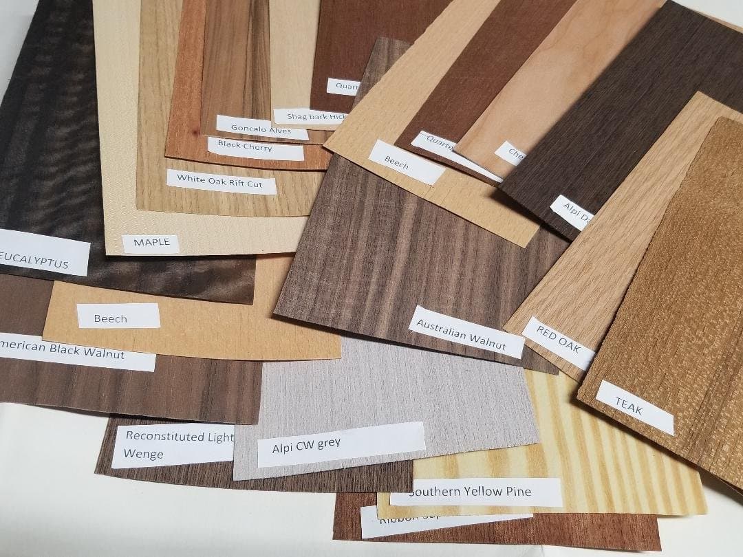Egytree Wood Veneer Sheets Variety Pack Mix of Exotic and Domestic 5" x 8" Labeled 10-12 Different Kind 50-60 Pieces for Art & Crafts, Marquetry,Guitar, Ring, DIY Projects