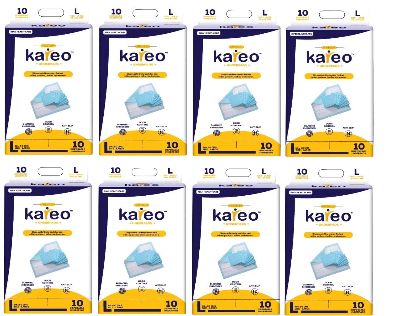 Kareo Underpads 60x90 Cms (Large), (Pack of 8) 80 No.'s