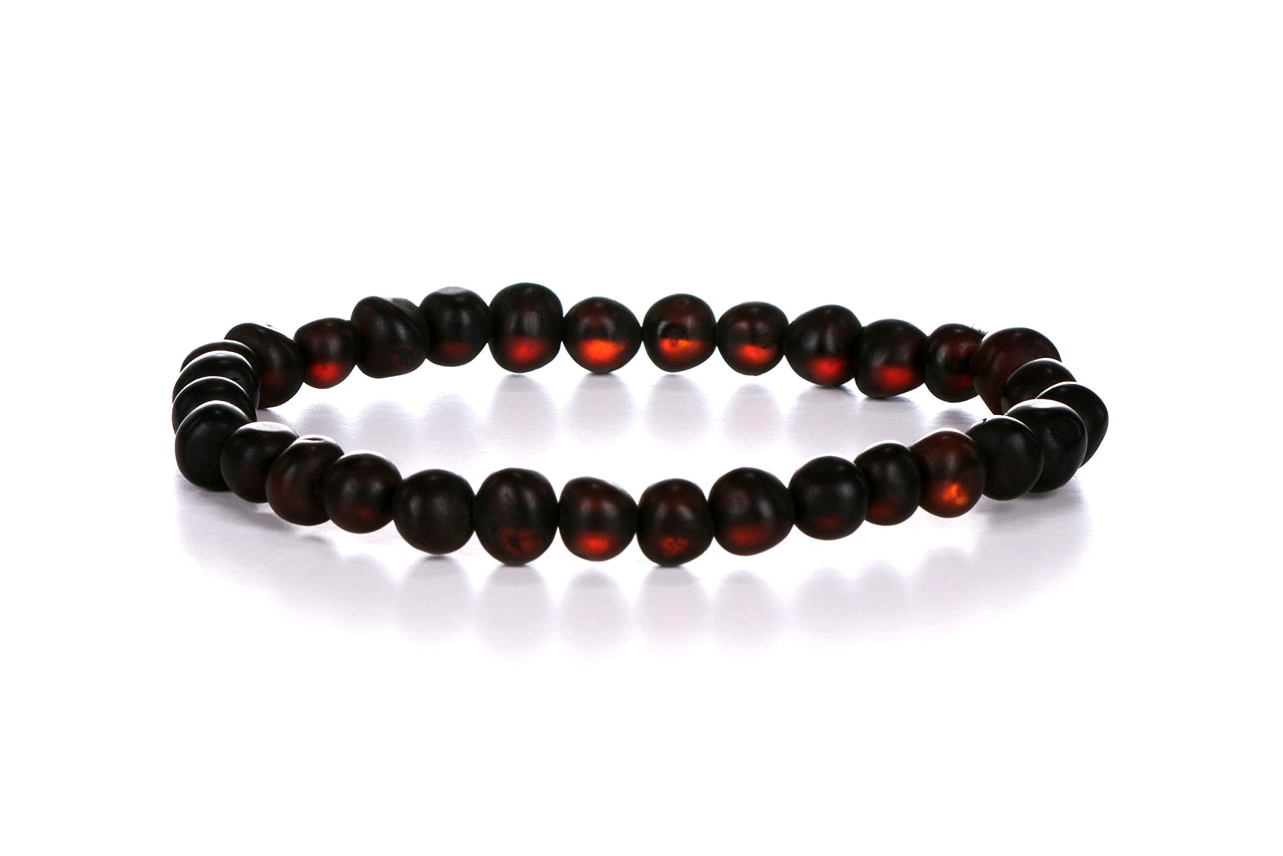 Natural Baltic Amber Bracelet for Adults (Women/Men) - Hand made From Raw-Unpolished/Certified Baltic Amber Beads(6 Colors) (8, Raw-Unpolished Dark Cherry)