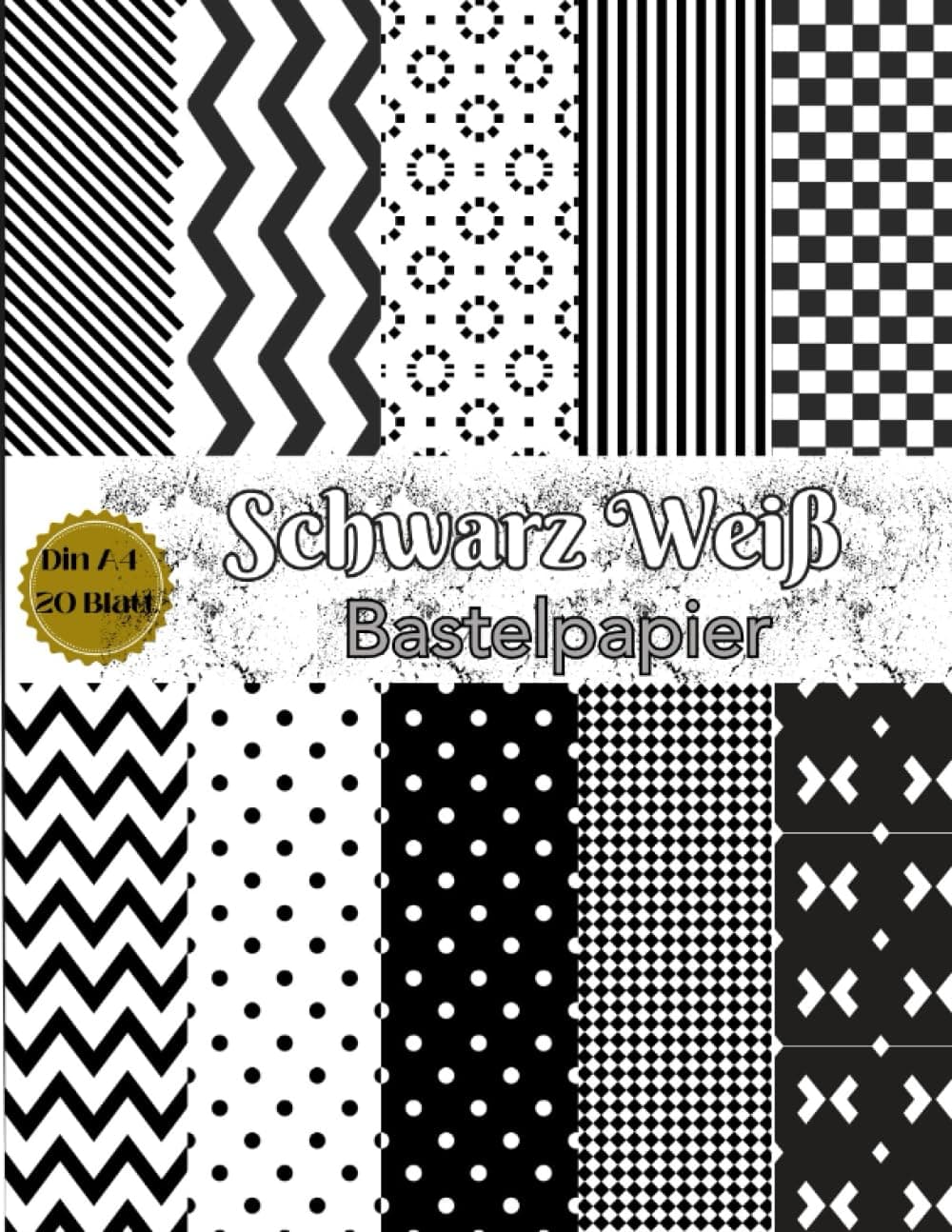 Bastelpapier Schwarz Weiß: Scrapbooking Papier Schwarz Weiß Muster | Din A4 mit 20 doppelseitige Seiten I Ideal für Basteln I Designpapier I DIY Karten | Dekoratives Bastelpapier