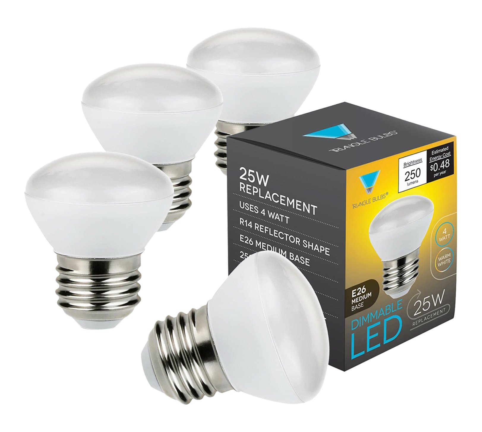 TriGlow T90201-4 LED 4-Watt Dimmable R14 Mini Reflector, 25W Equivalent, E26 Medium Base Light Bulbs, 4-Pack