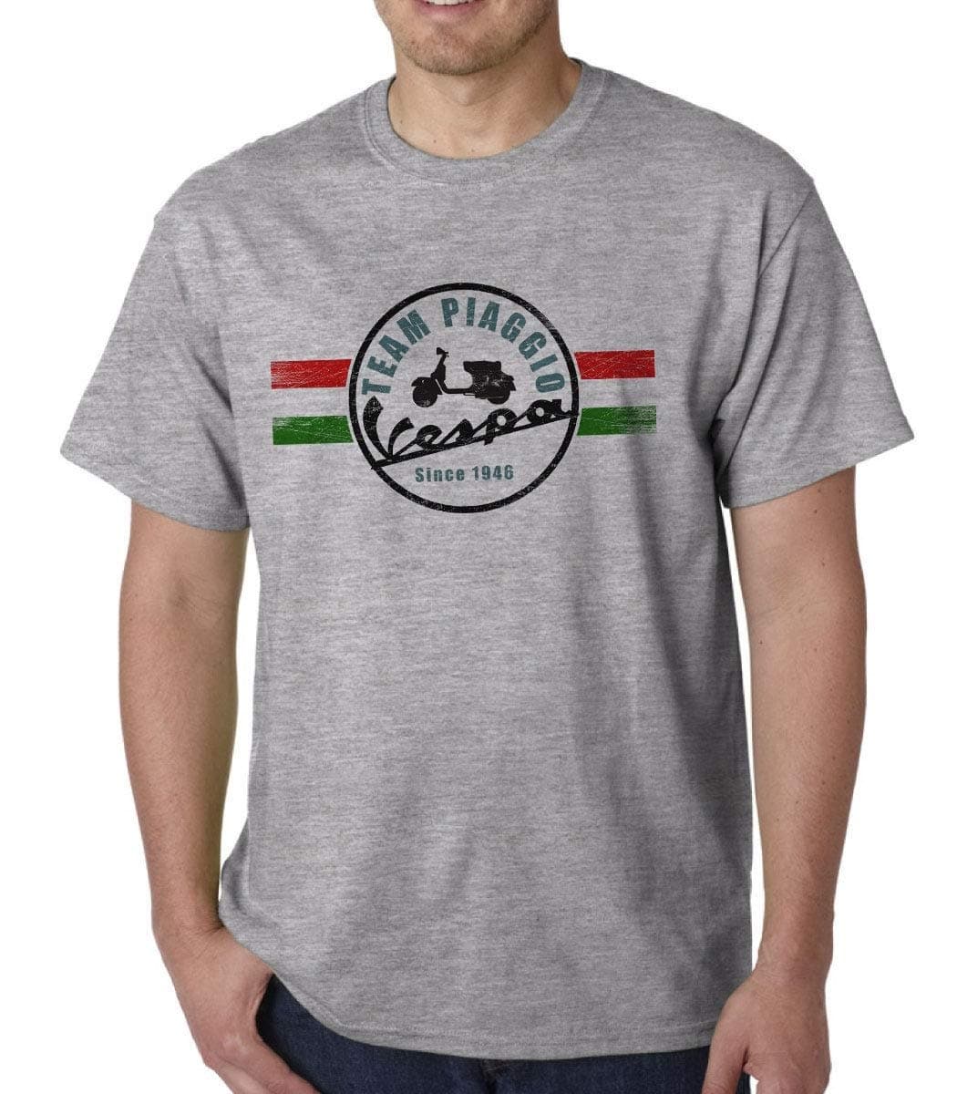 Classic Vespa Scooter Retro Italian Mods Distressed Print Sport Grey T-Shirt Mens Round Neck Short Sleeves Cotton T Shirt Fashion Casual Tops Clothing