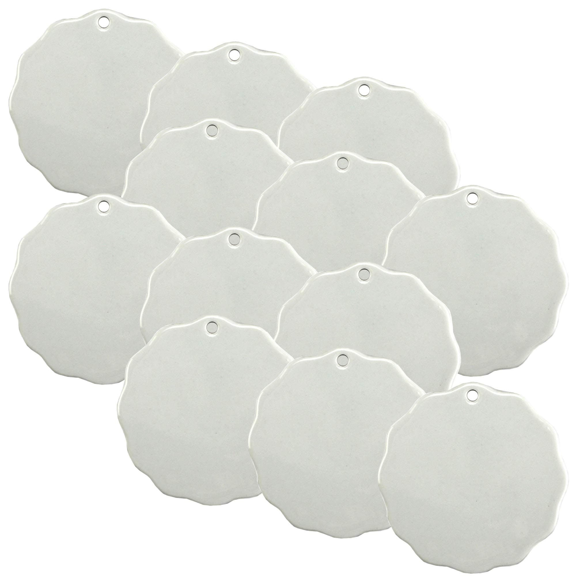 Conde DyeTrans Sublimation Blank Ceramic Ornament for Dye Sublimation Transfer, 2.875" Scallop with Gold Cord Hanger (12 Pack)