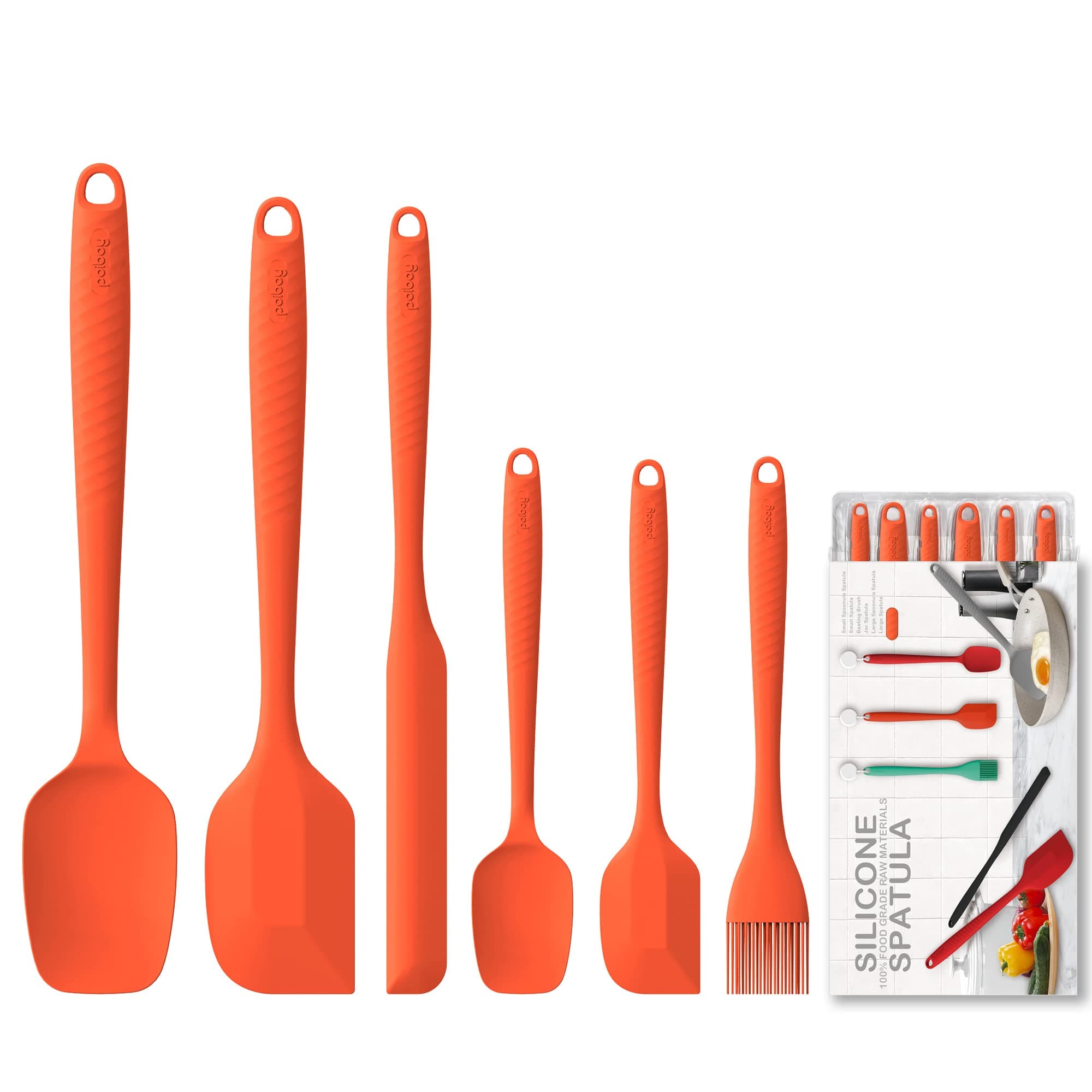 Permanent Warranty Silicone Spatula Set of 6 Heat Resistant 600 Food Scraper for Baking Cooking Mixing Scraping Nonstick Cookware Kitchen Utensils (Orange)