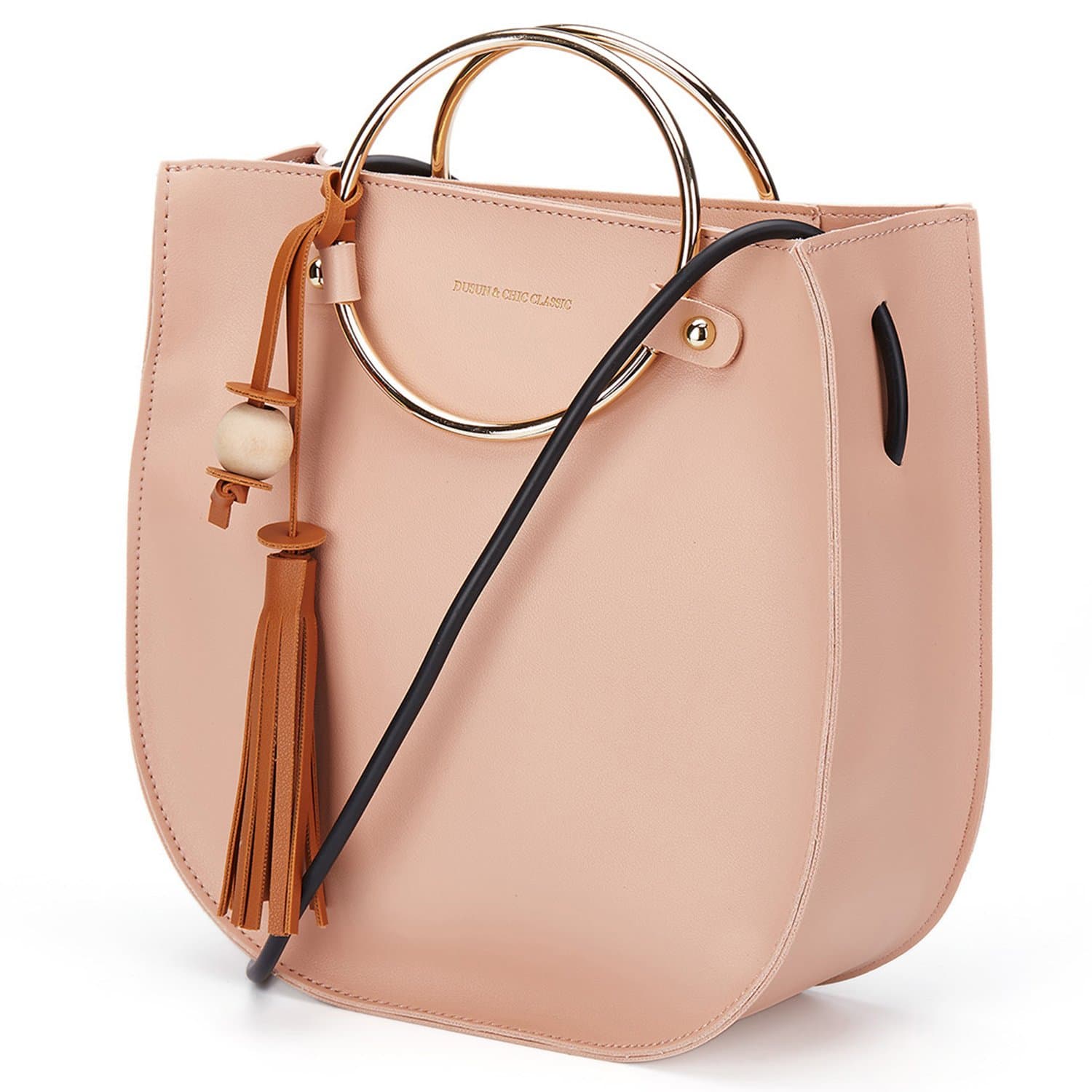Women O-Ring Handle Tassel Handbag Metallic Handle Handbag Spring Women Crossbody Bags Purses and Shoulder Bags (Pink)
