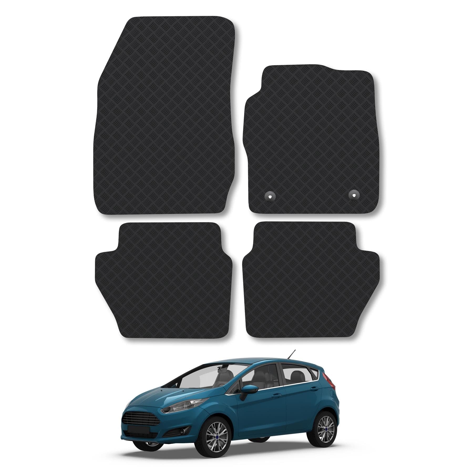 Ford Fiesta (2011-2017) Rubber Car Mats Accessories Tailored Fit Compatible Accessory Waterproof Protection Non-Slip Floor Mats Full Coverage Durable Front Rear Set Coverage with Clips