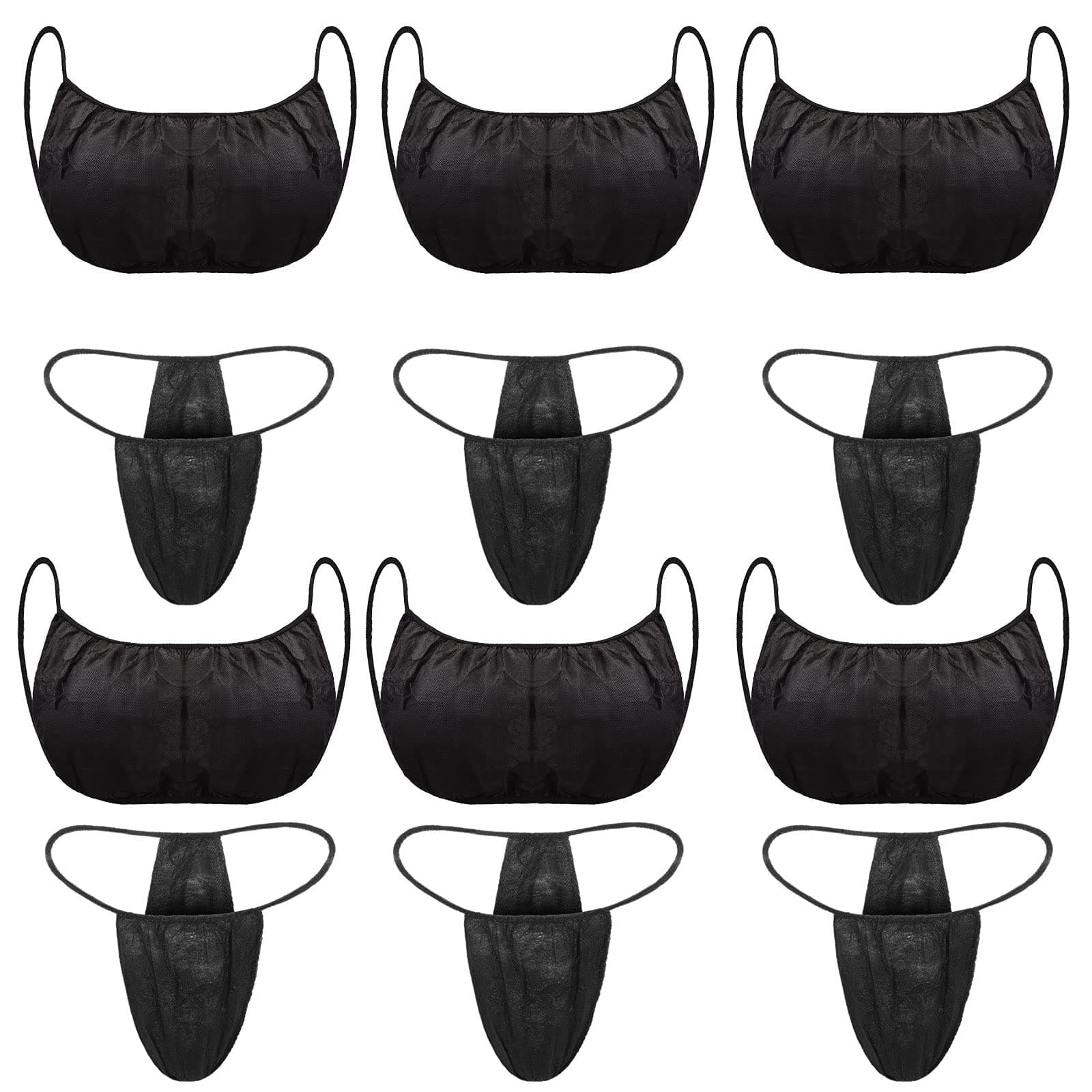Yahenda 50 Pieces Disposable Bras and Panties for Spa Women Disposable Bikini Thong Underwear, Black, 50 Piece Set