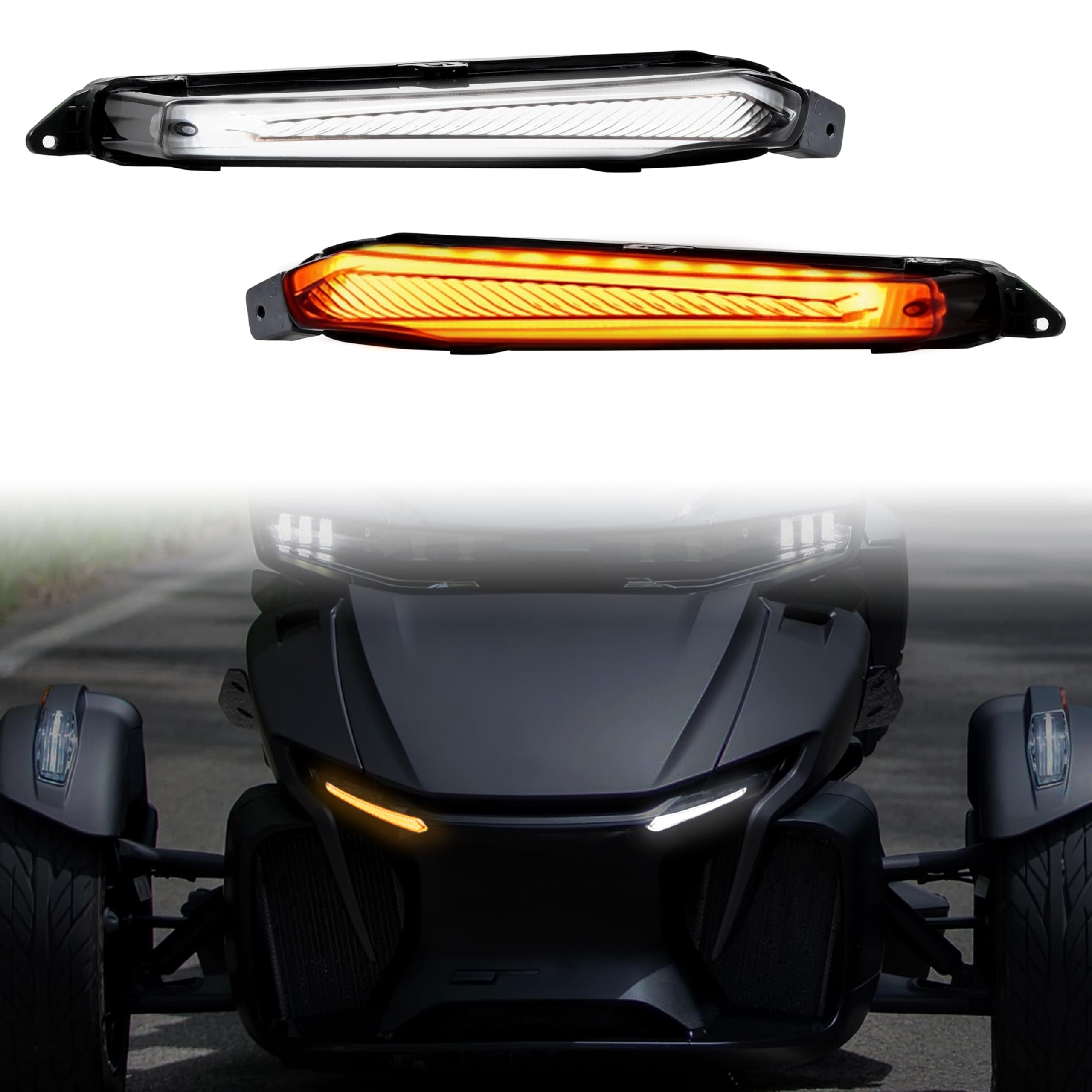 SAUTVS LED Front Turn Signal Daytime Running Lights DRL Auxiliary Accent Lamps with Yellow Flashing Lights for Can-Am Spyder RT 2020-2026 Accessories (2PCS, Replace #219401024)