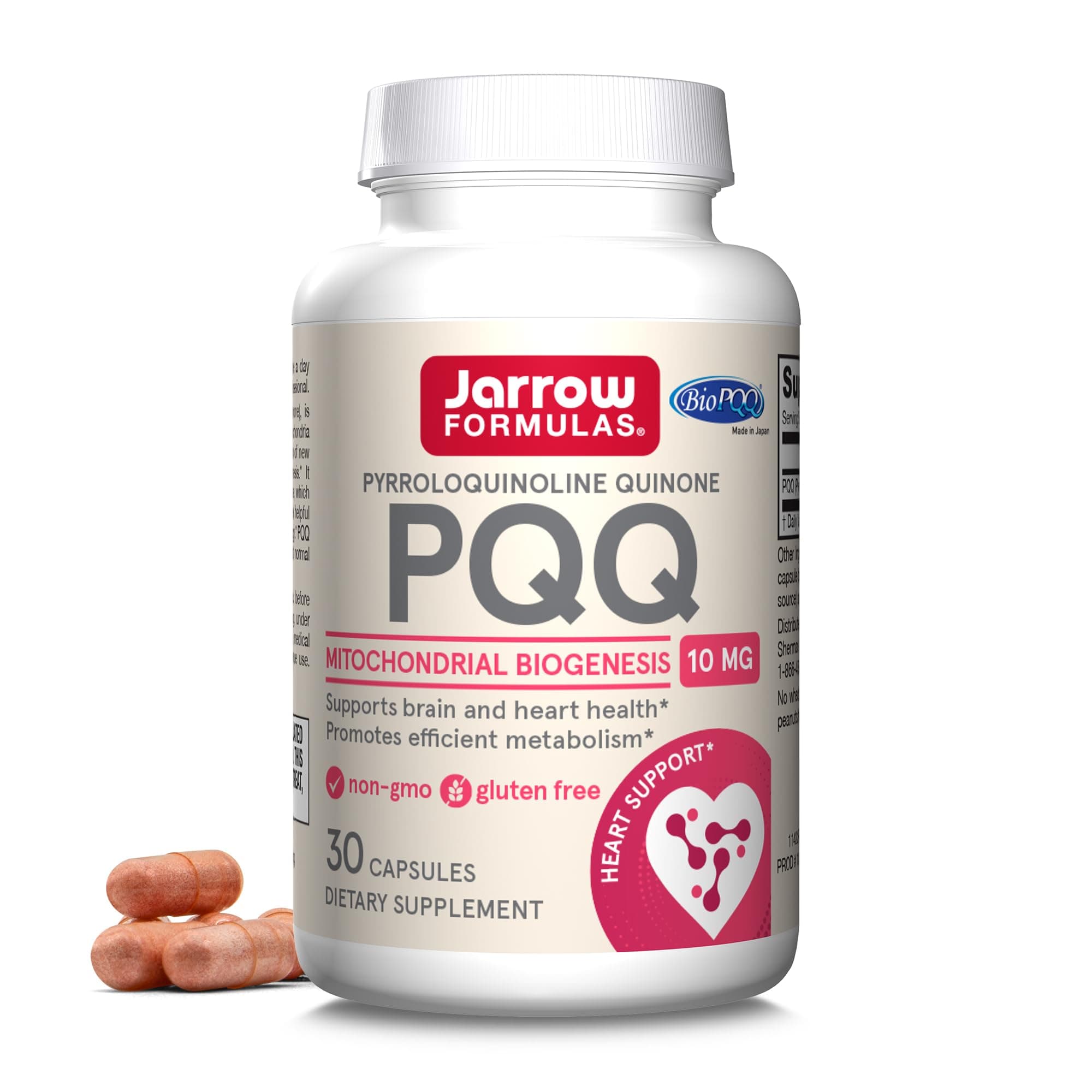 Jarrow Formulas PQQ 10 mg, Dietary Supplement, Heart, Brain, and Metabolism Support, 30 Veggie Capsules, 30 Day Supply