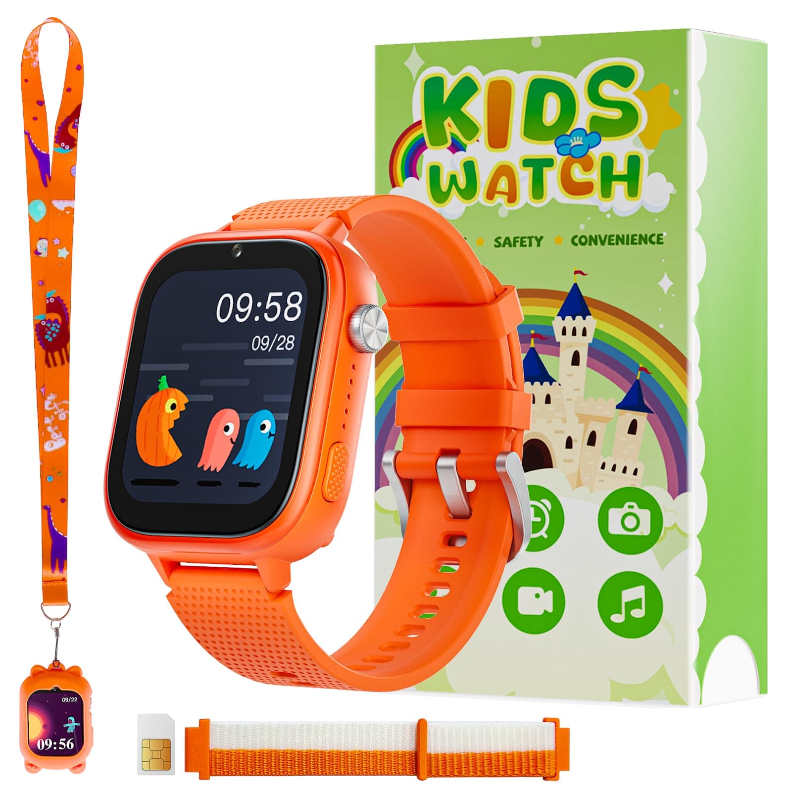 OKYUK 4G Kids Watch with SIM Card, 47 Exciting Games, Two-Way Calling Feature, SOS Emergency Call Button Ideal for Kids Aged 3-15 Gift, Children’s Cell Phone Alternative (Black)
