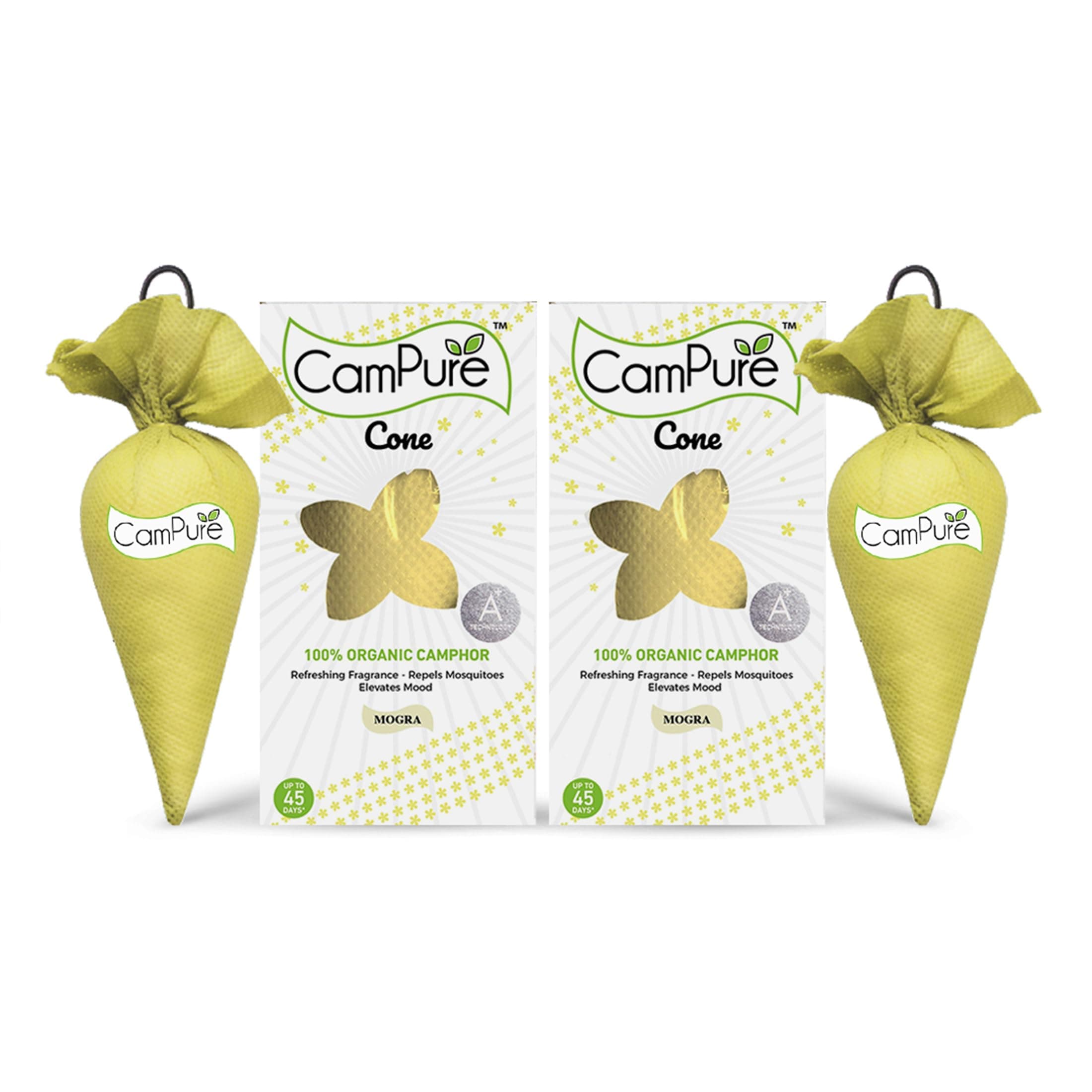 CamPure Camphor Cone (Mogra) Pack Of 2-100% Organic | Air Freshener For Car, Wardrobe, Office Cabin's, Drawers, Travel Bag & Bathroom