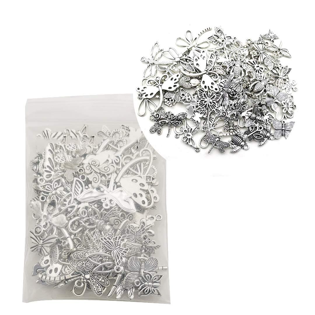 Yukucharms About 80pcs Antique Silver Mixed Butterfly Dragonfly Bee Insect Charms Craft Supplies Jewelry Findings for DIY Necklace Bracelet Making Accessory M295