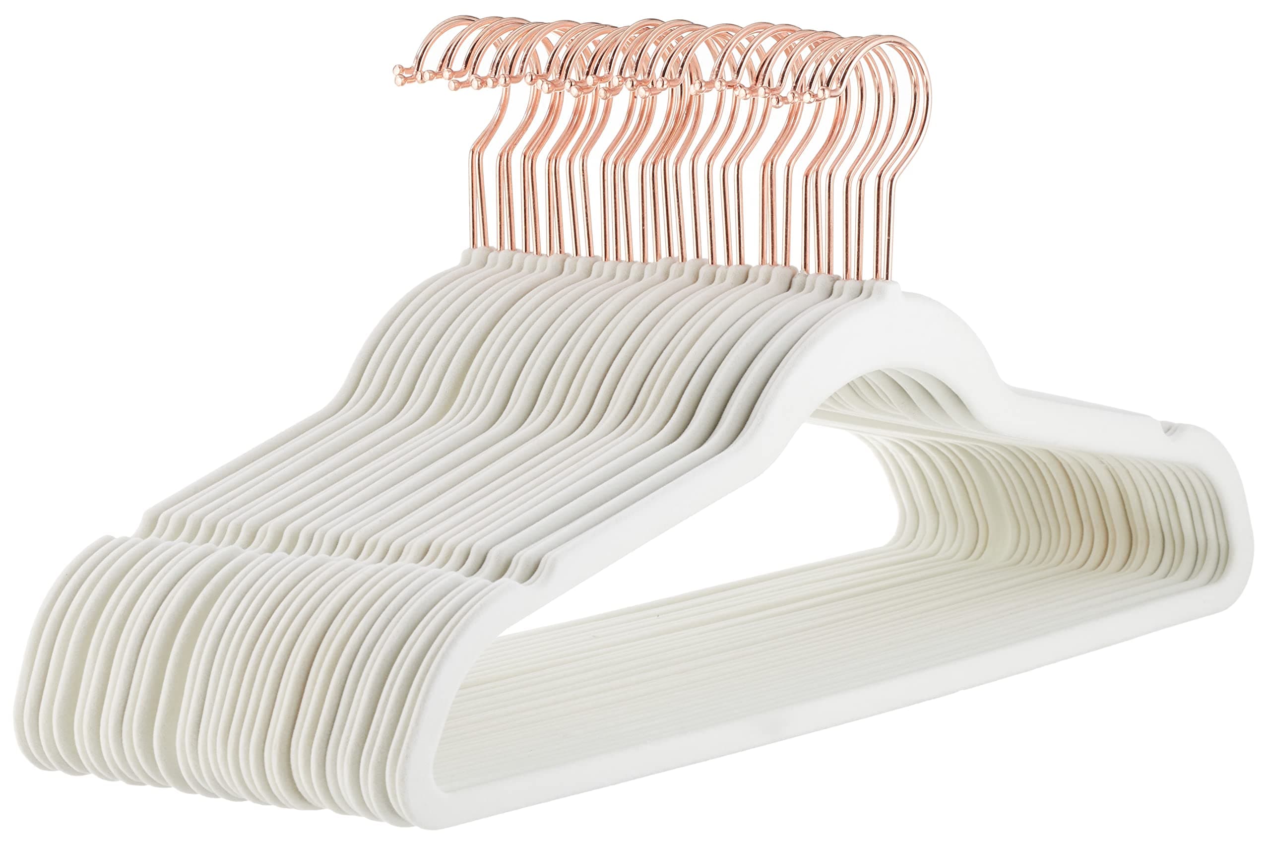 Amazon Basics Slim Velvet Non-Slip Space Saving Suit Clothes Hangers, Closet Organizer, Ivory/Rose Gold, 30-Pack
