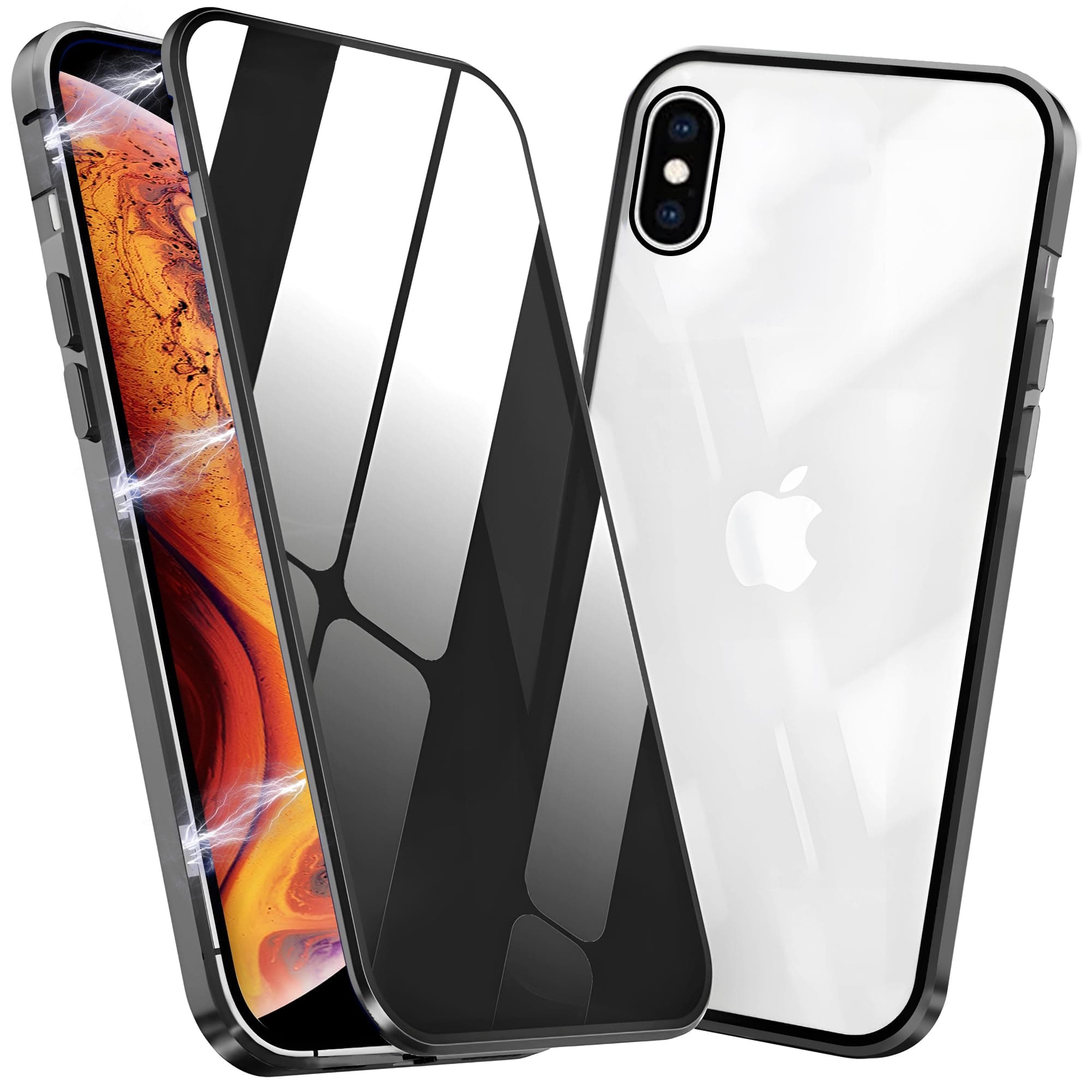 Privacy Magnetic Case for iPhone X/Xs, Anti Peep Magnetic Adsorption Privacy Screen Protector Double Sided Tempered Glass Metal Bumper Frame Anti-Peeping Phone Case Anti-Spy Cover for iPhone X/Xs
