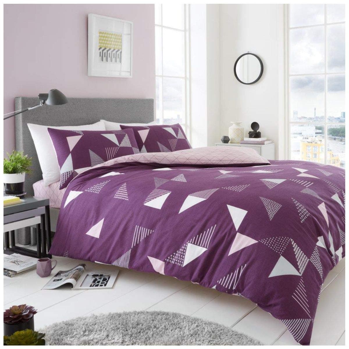 GC GAVENO CAVAILIAPrinted Duvet Cover Sets, Reversible Bedding Bed Set, Polycotton Quilt Covers, Marco-Purple, King