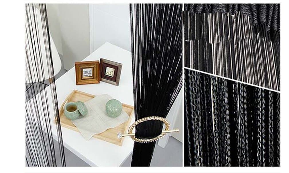 HONG Large Size 3m x 3m String Curtains Door Fly Screen Windows Divider Patio Net Fringe 1 Panel Included 18 Colors,Black