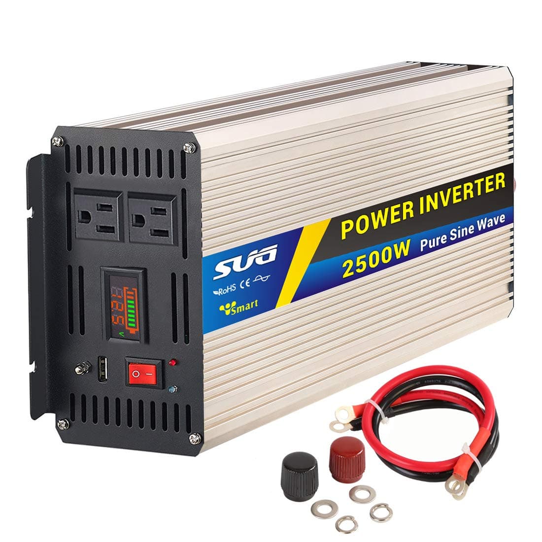 Sug 2500W(Peak 5000W) Power Inverter Pure Sine Wave DC 12V to AC 110V 120V Converter Back up Power Supply for RV, Home, Car Use