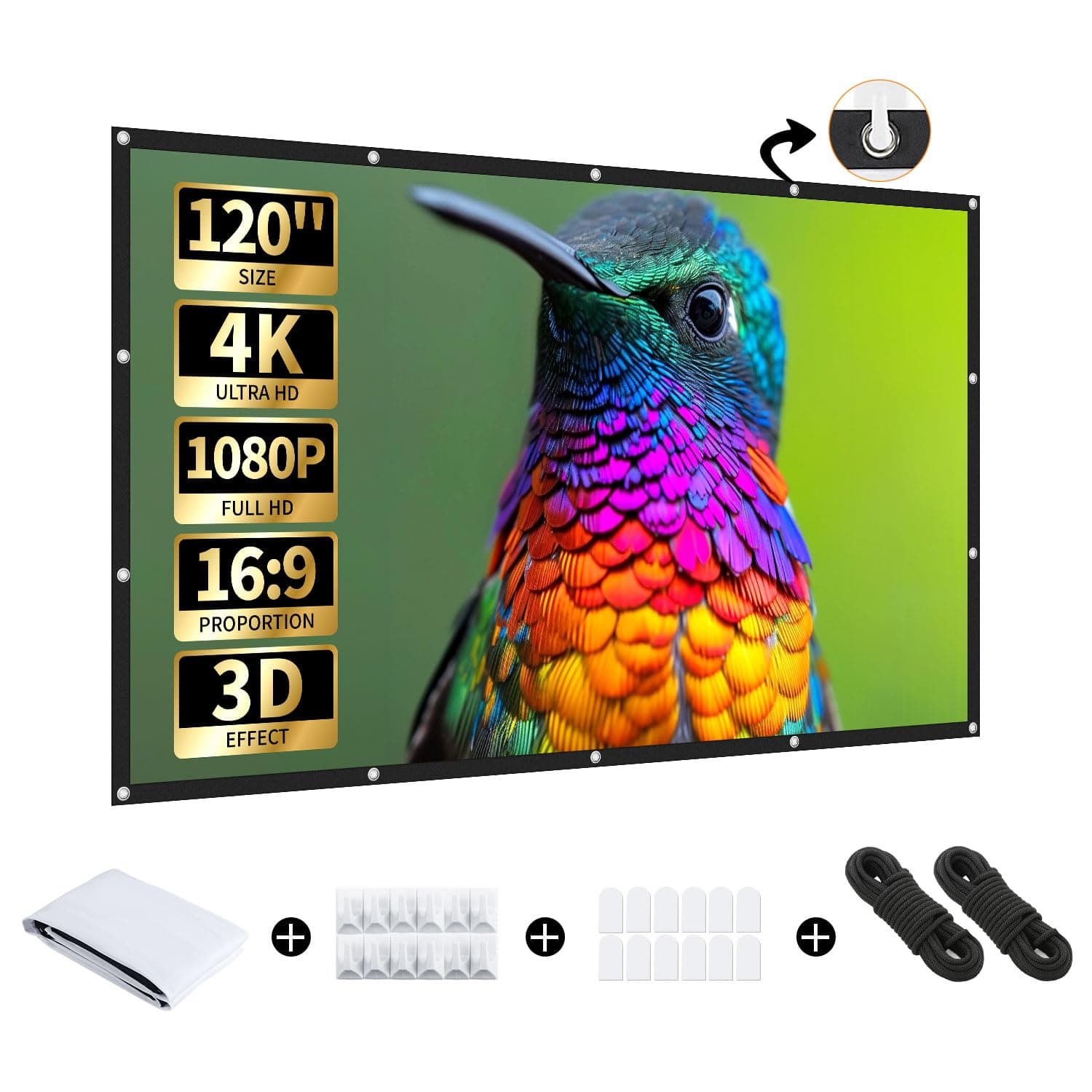 Aurzen120-inch Portable Projector Screen, 4K HD 16:9, Wrinkle-Free and Foldable for Indoor and Outdoor, Home Theater and Backyard, Double-Sided Projection