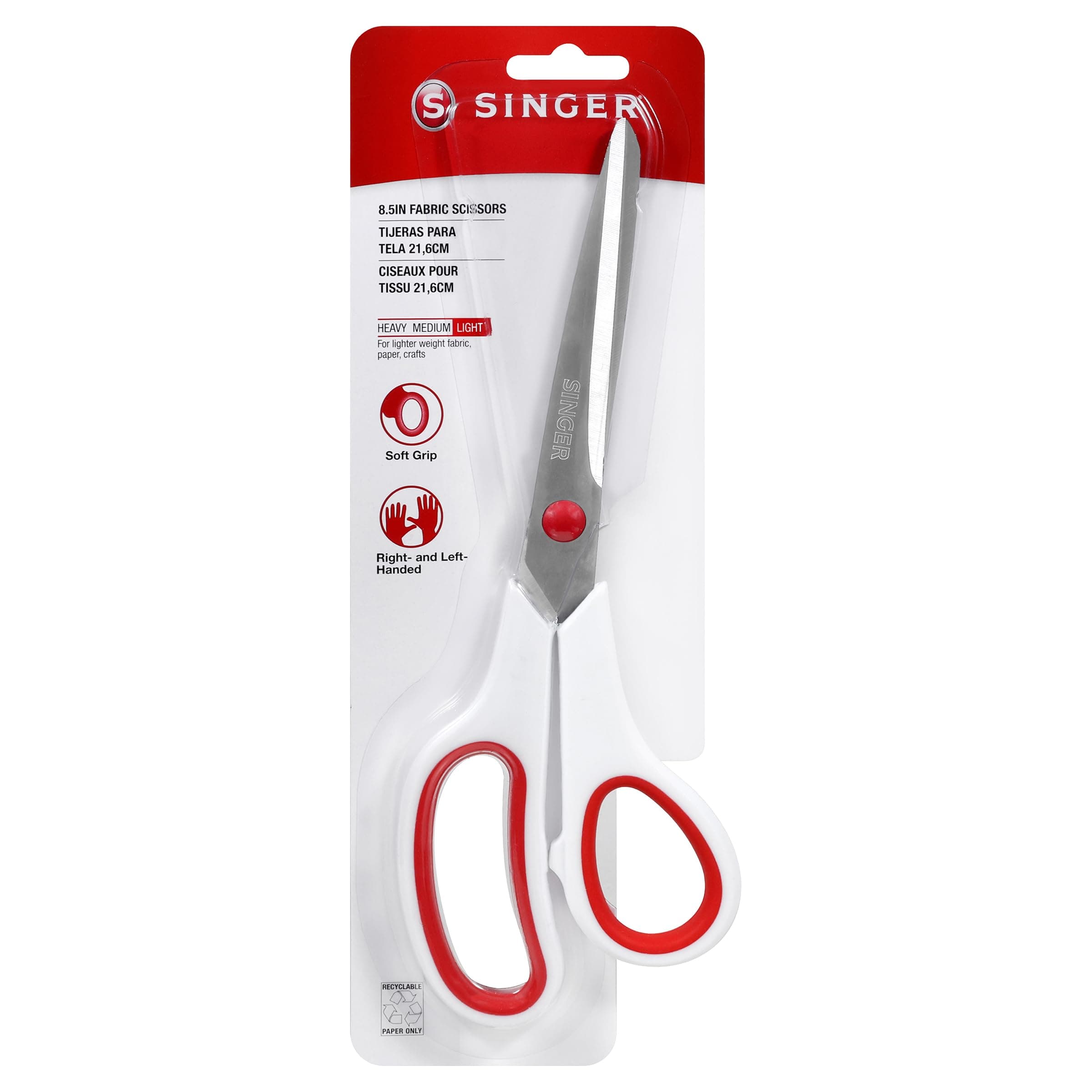 SINGER Fabric Scissors with Comfort Grip, 1-pack, Red & White