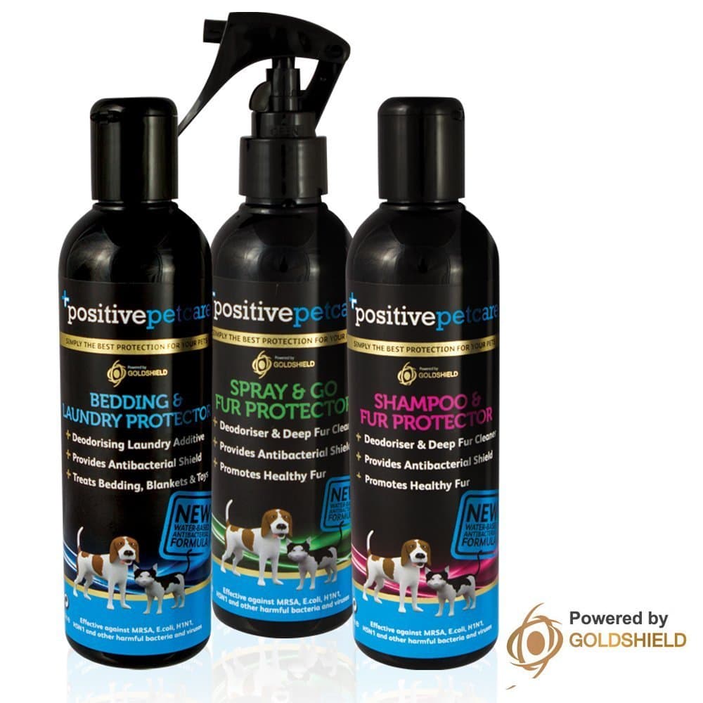 Essential Dog Gift Pack - Contains Bedding And Odour Eliminator Laundry Detergent, 7 Day Spray And Go Fur Protector, And 14 Day Shampoo Fur Protector & Conditioner - Market Leading Water Based Products That Are 100% Safe For Pets by Positive Petcare