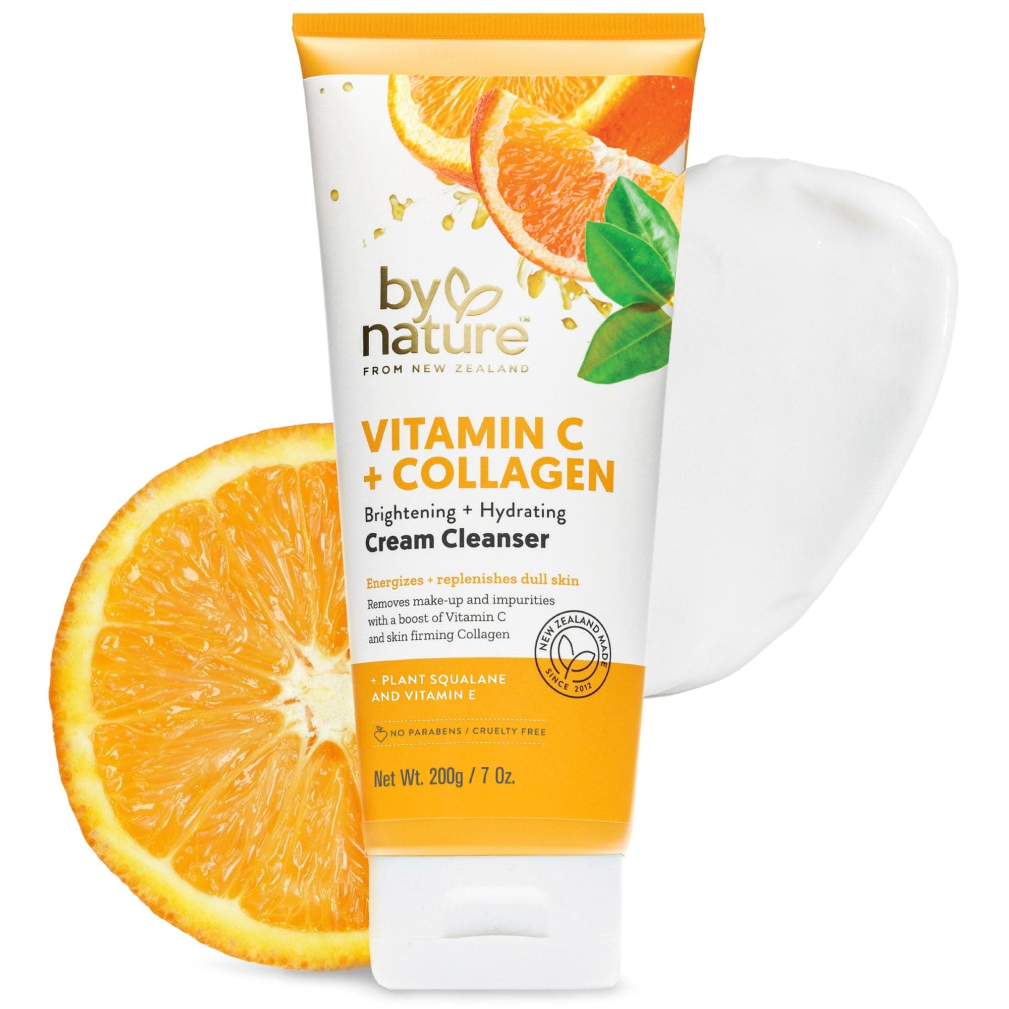By Nature Face Cleanser - Brightening and Hydrating Cleanser Cream with Collagen + Vitamin C - Energize and Replenish Dull Skin + Remove Makeup and Surface Impurities - Gentle Face Cleanser for Women