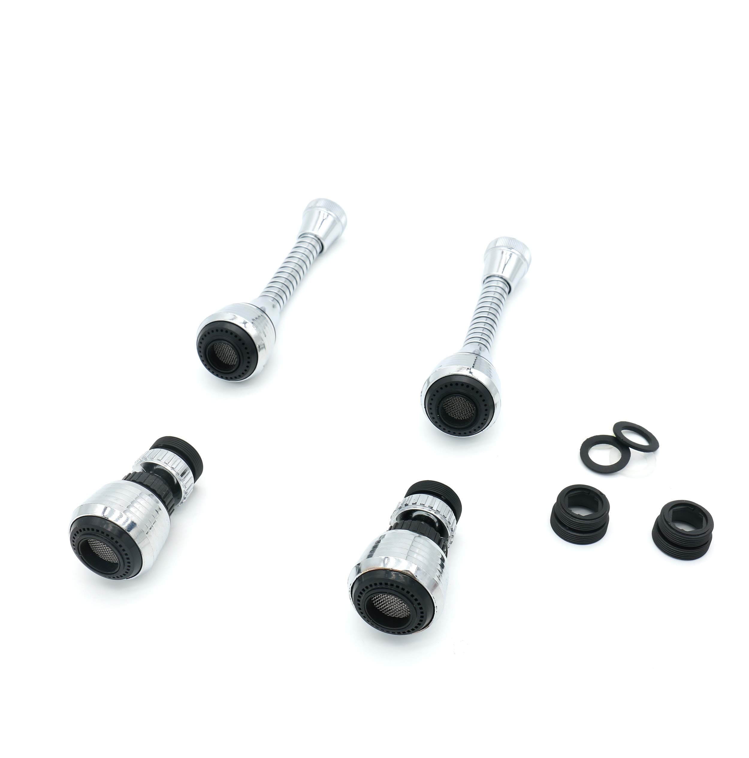 360-Degree Rotating Double-Sided 2 Spray Mode Faucet Water Saving Device, Splash Faucet, Water Saving Flow 2.0 GPM, Silver Chrome, Two Kinds of Specifications, Sets of 4