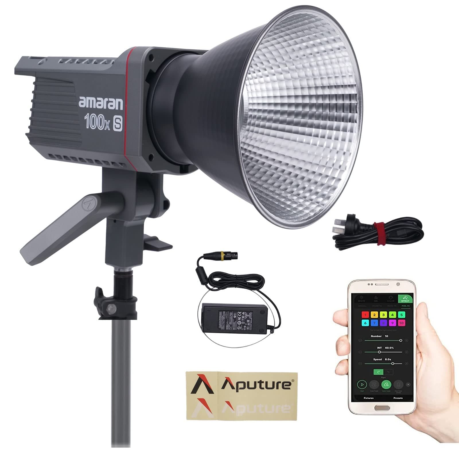 AputureAmaran 100x S 100x-s 100xs 100W Bi-Color Led Video Light,2700K-6500K Bowens Mount Studio LED with App Control Build in 9 Lighting FX for Live Streaming Studio Photography (100x Upgrade)