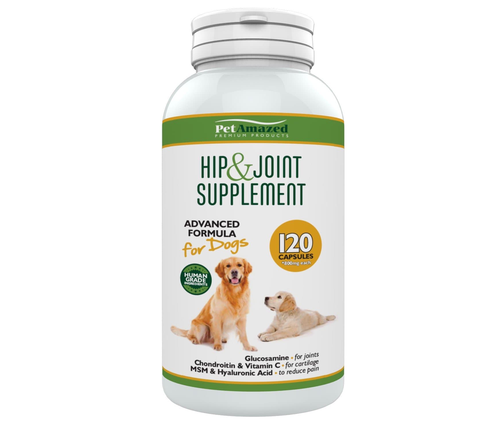 PetAmazed Advanced Hip & Joint Supplement for Dogs 120 capsules, Natural Pain Relief: Glucosamine, Chondroitin, MSM, Vit C & Hyaluronic Acid UK made, reduce Stiff Joints, Hip Dysplasia, more Mobility
