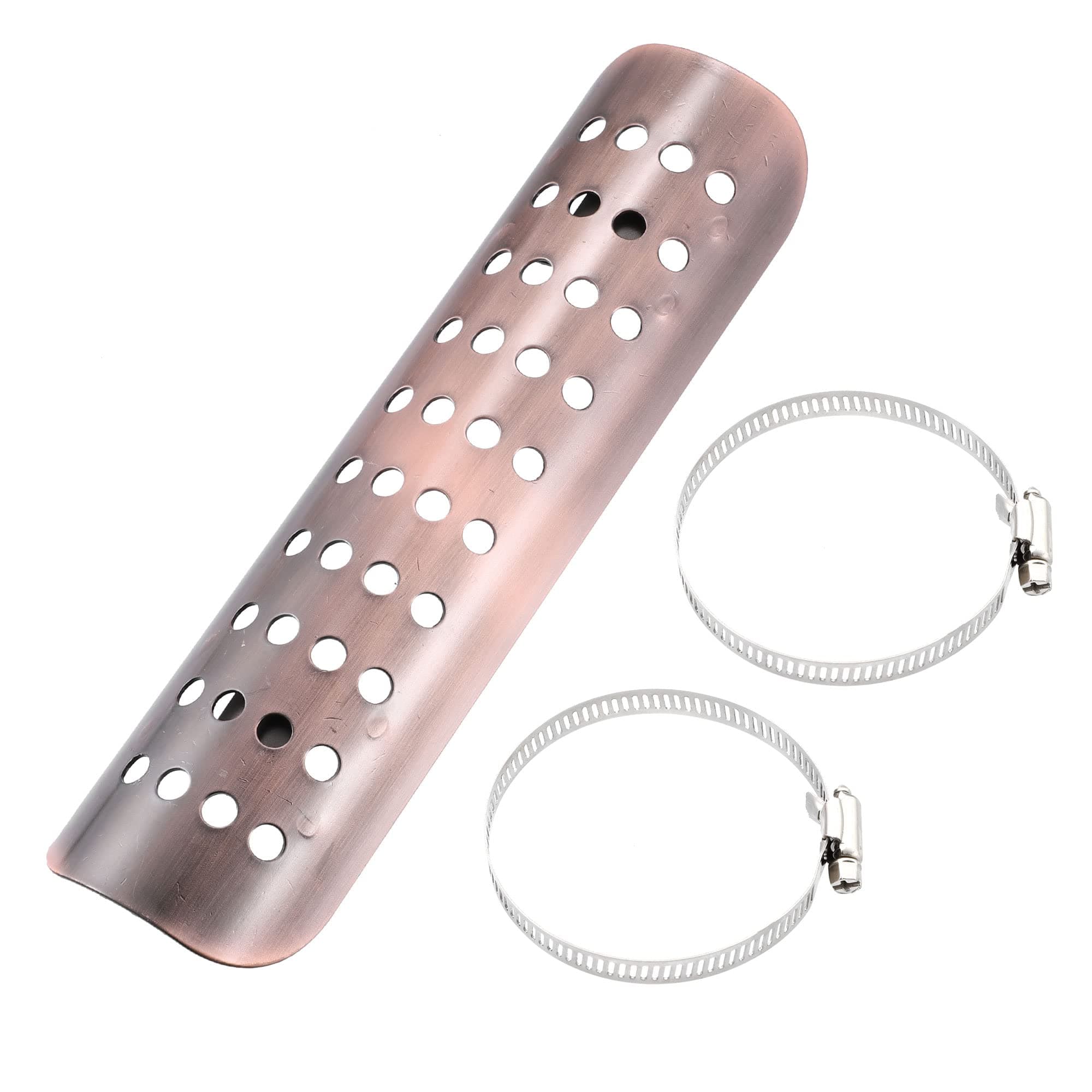 X AUTOHAUX 1 Set Universal Motorcycle Exhaust Heat Shield Stainless Steel Exhaust Pipe Heat Insulation Shield Muffler Guard with 20-70mm Clamps Copper Tone