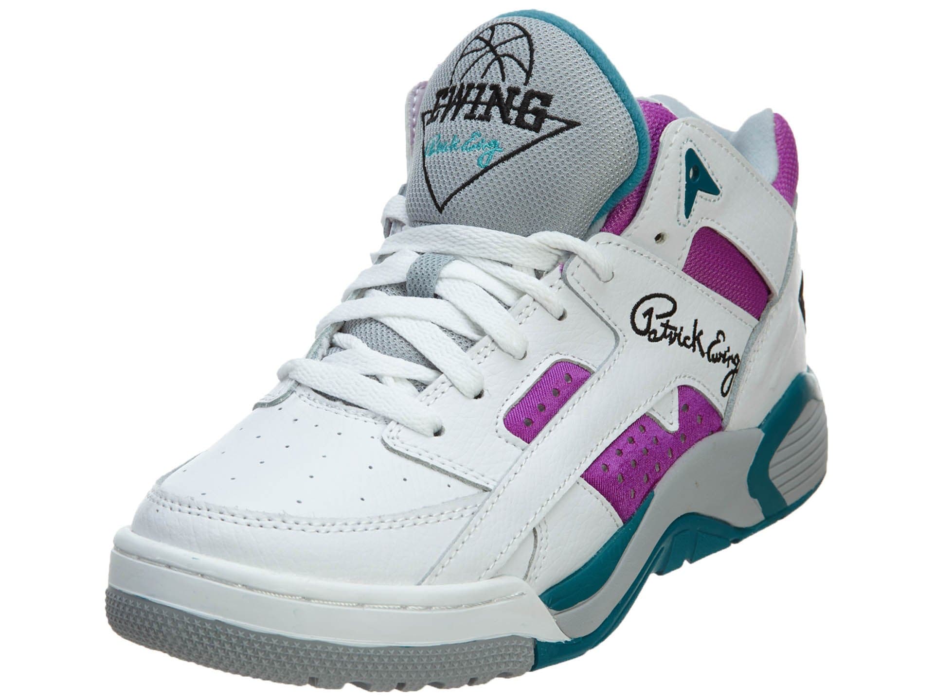 Patrick Ewing Mens "HORNETS" Wrap Baskeall Shoes White/Bay Blue/Purple 1EW90104-186 Size 10