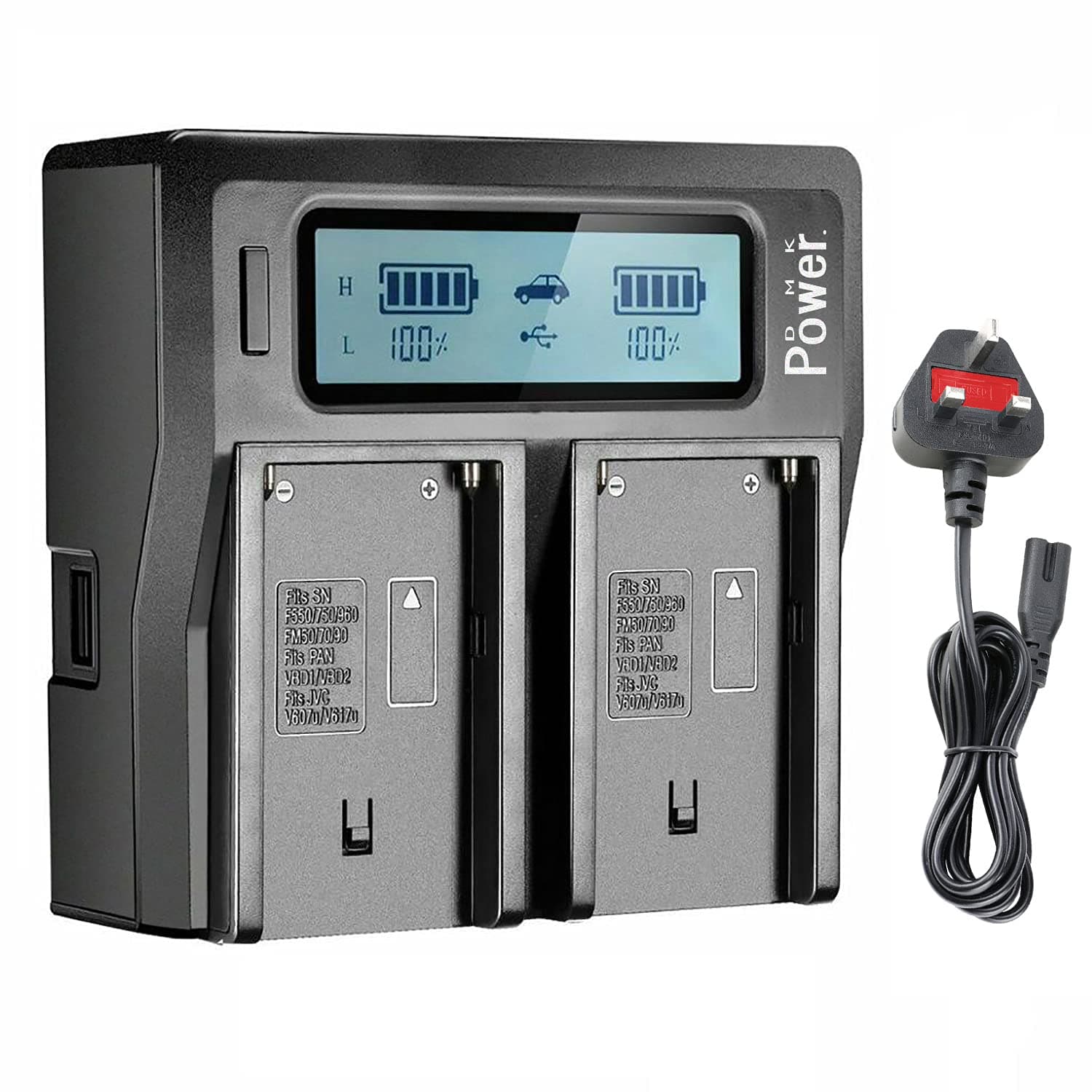 DC-01 DUAL DIGITAL BATTERY CHARGER Compatible with Sony NP-F970/NP-F960/ NP-F770/NP-F570 NP-F330/FM50 etc.
